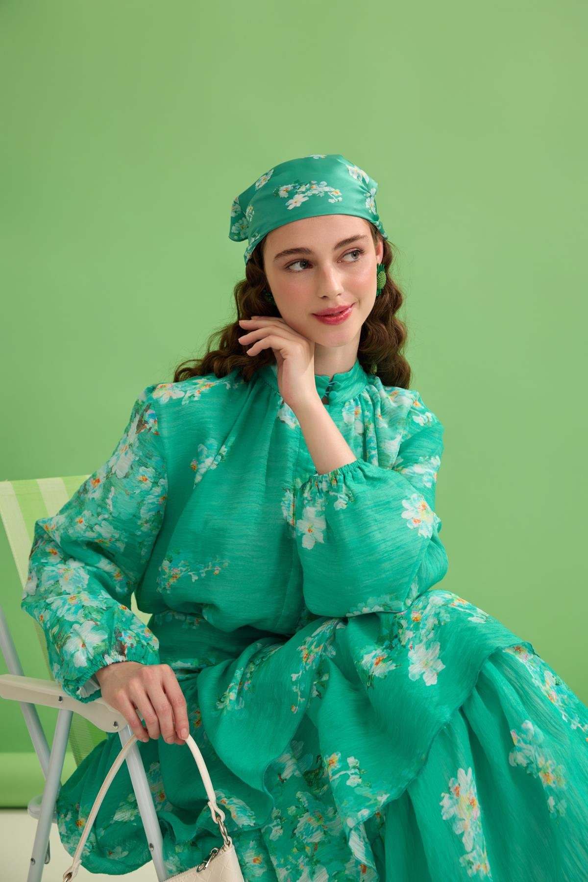 Ocean Vual Brit Düğmeli Volanlı Takım- Yeşil