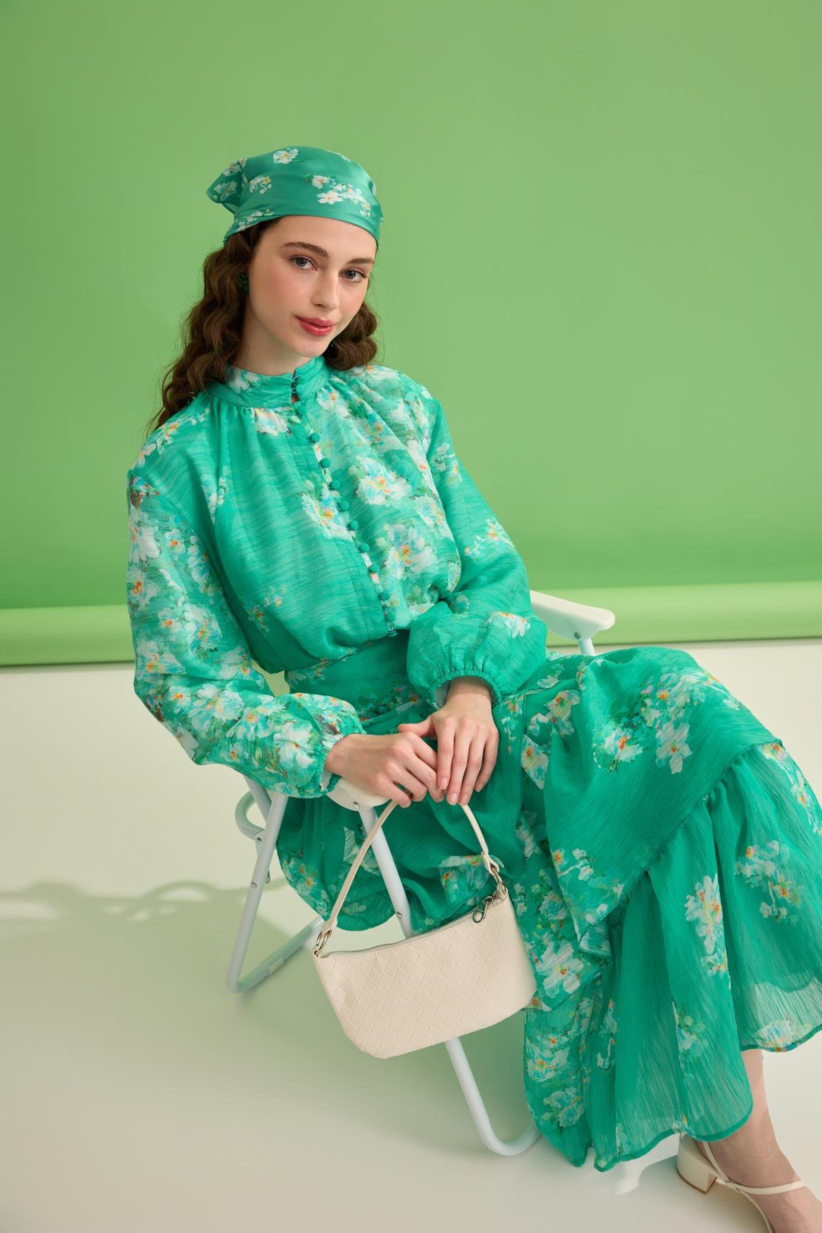 Ocean Vual Brit Düğmeli Volanlı Takım- Yeşil