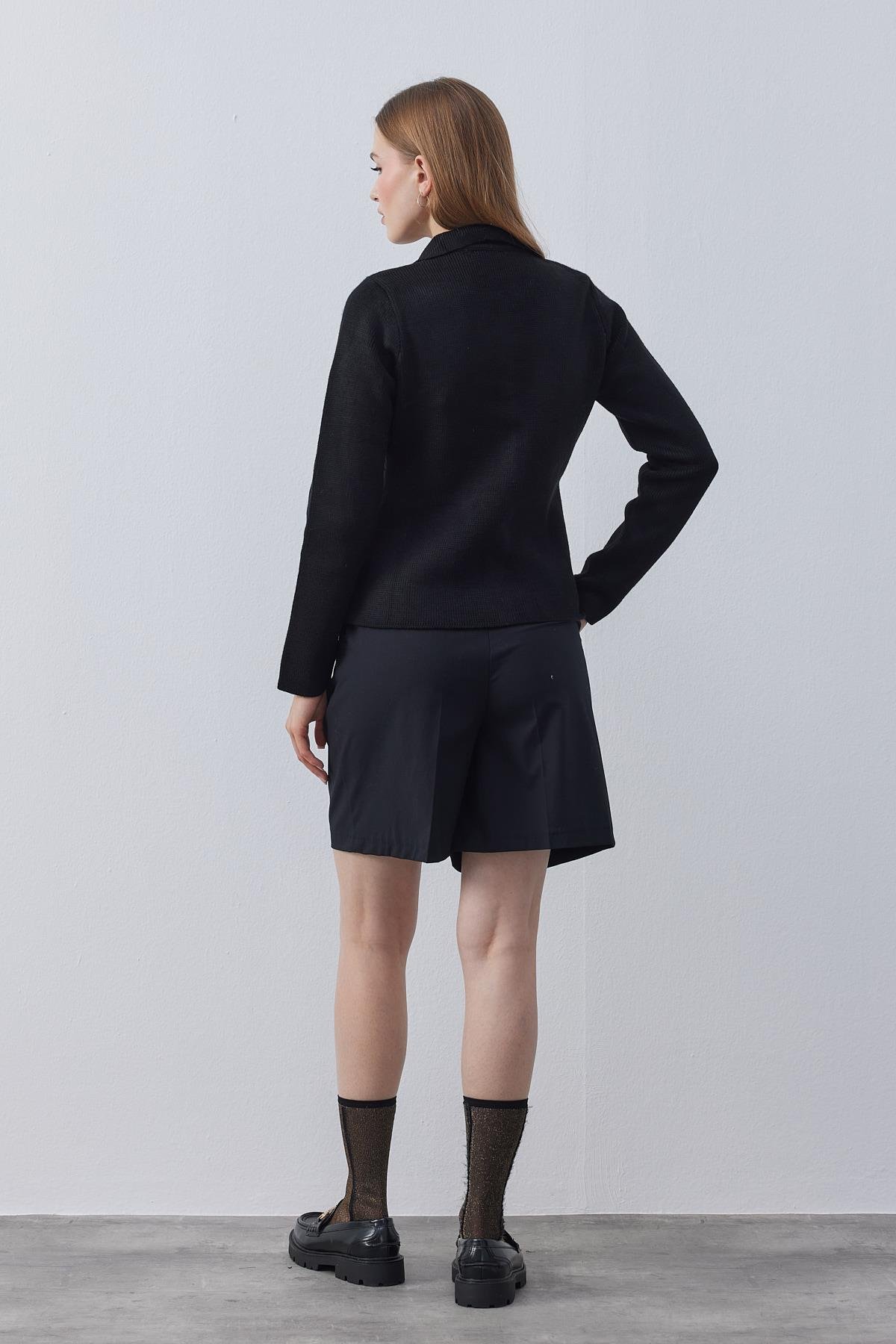 Olive Çelik Örme Triko Blazer - Siyah