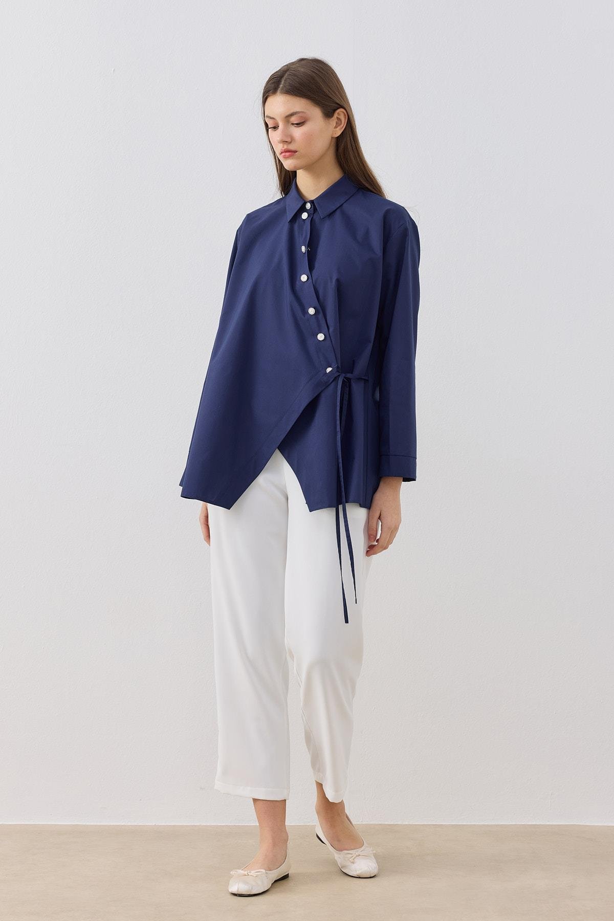 Ollie Asimetrik Kapamalı Gömlek - Lacivert