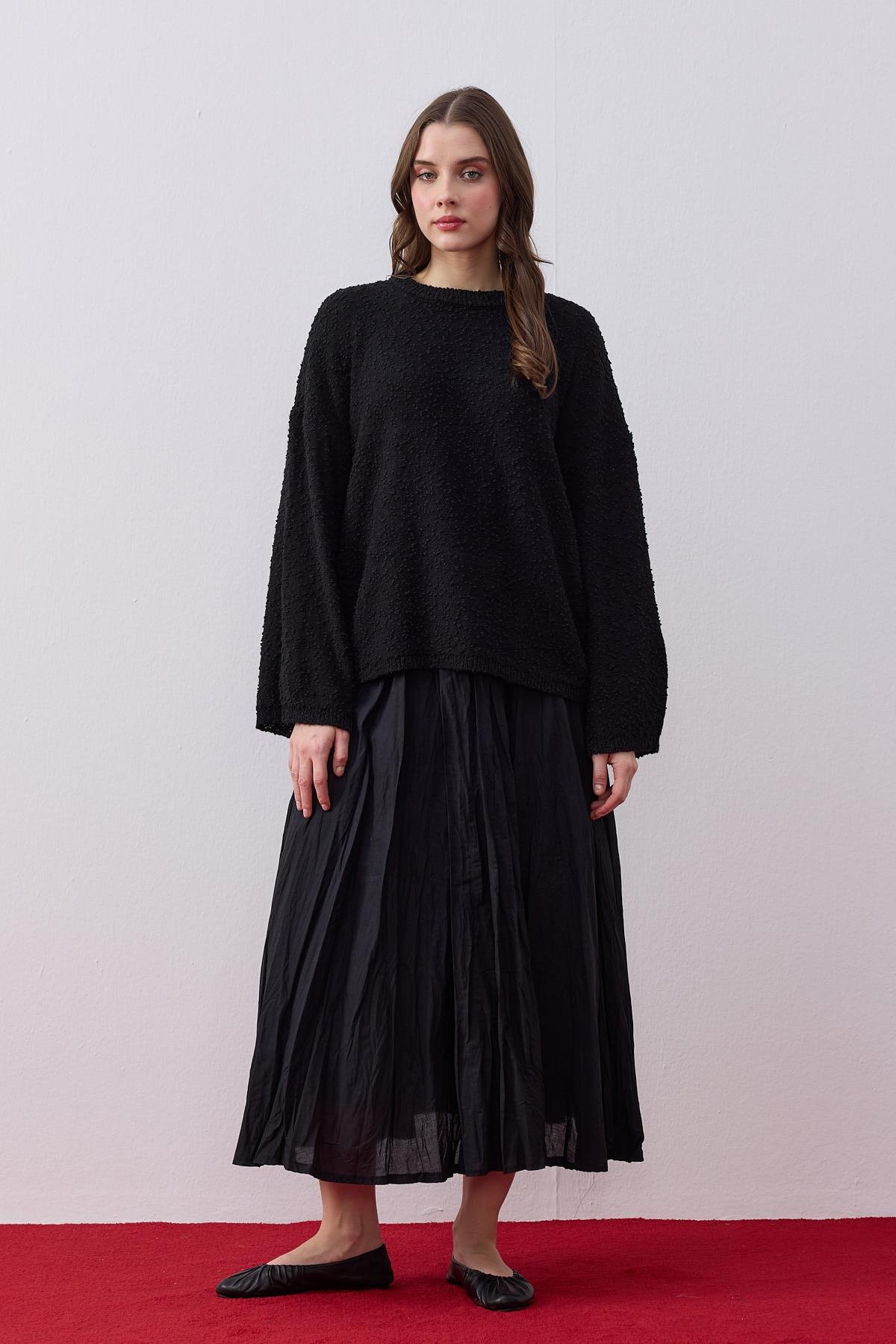 Opal Buklet Dokulu Kazak-Siyah