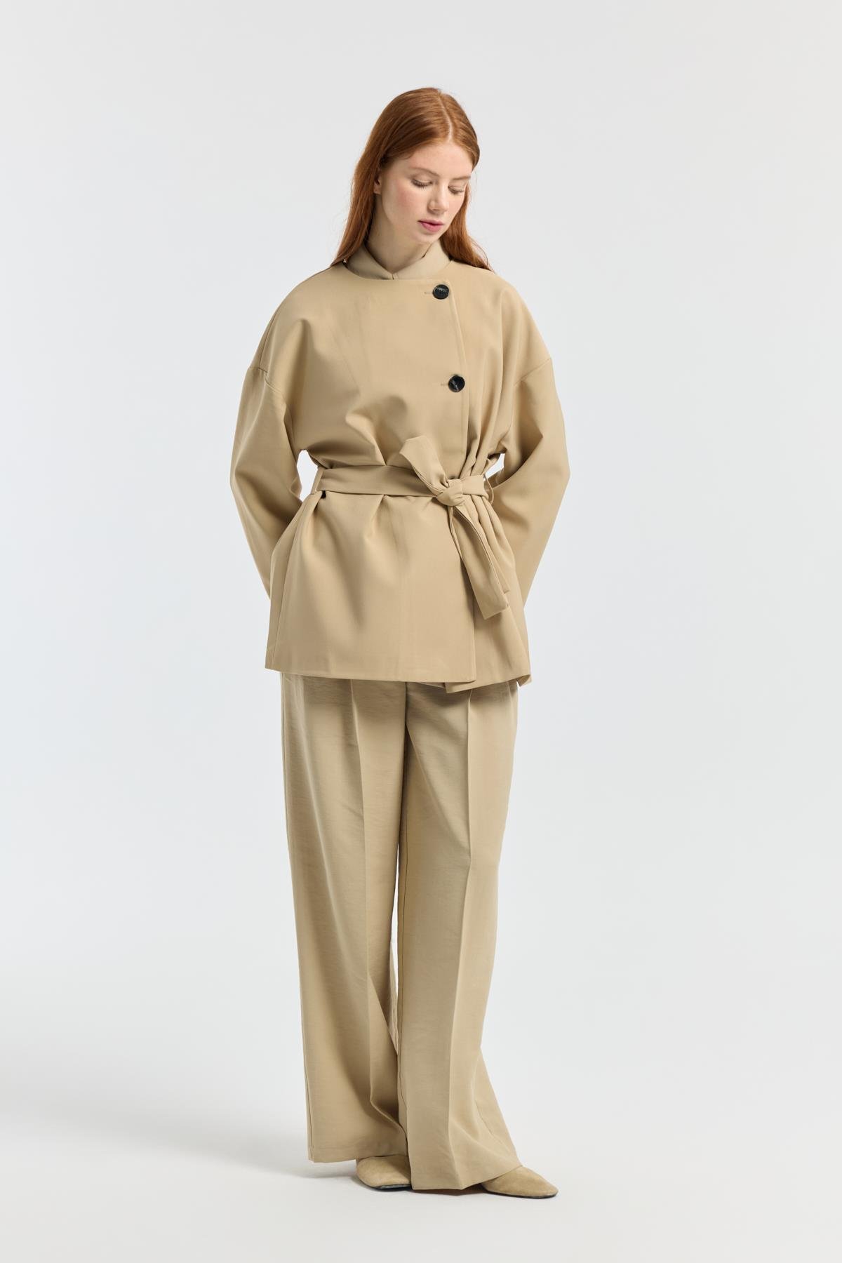 Orchid Düğme Detaylı Pileli Palazzo Pantolon - Camel