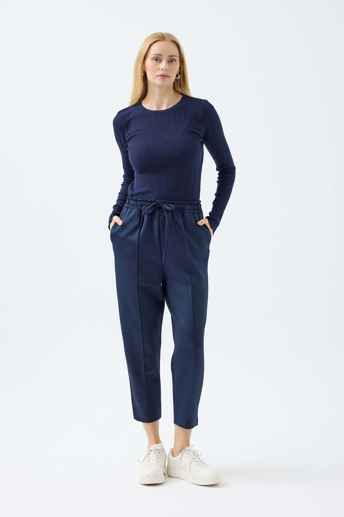 Otilla Nervürlü Skuba Havuç Pantolon - Lacivert 