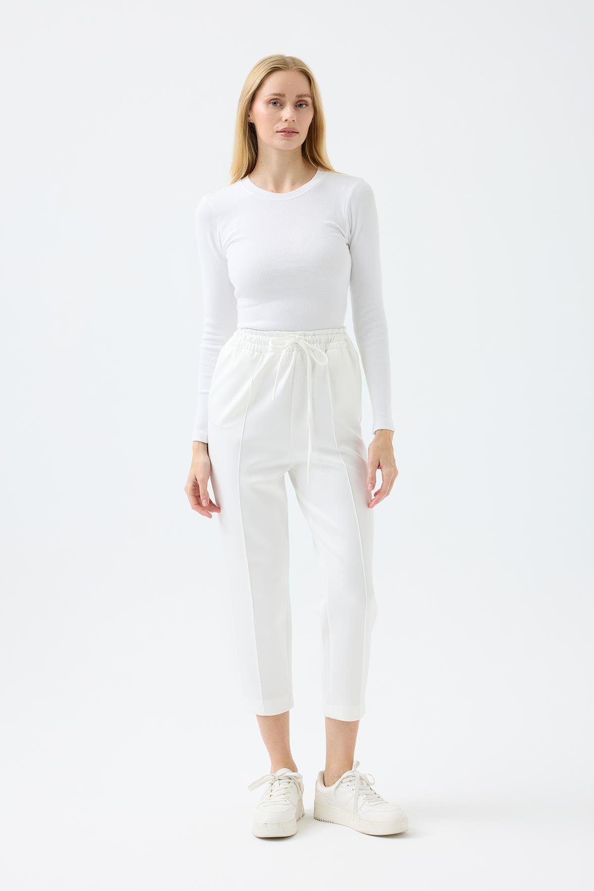 Otilla Nervürlü Skuba Havuç Pantolon  - Beyaz 