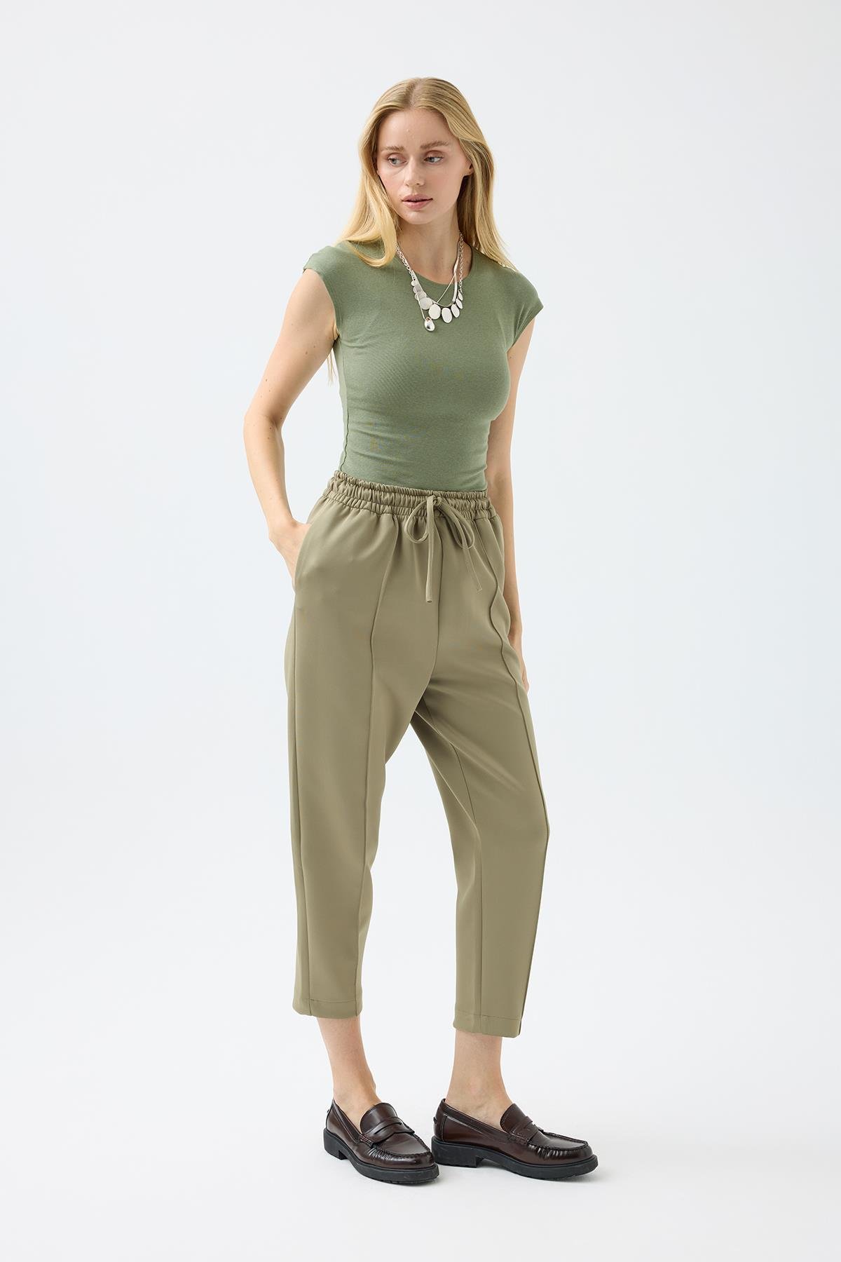 Otilla Nervürlü Skuba Havuç Pantolon - Haki 