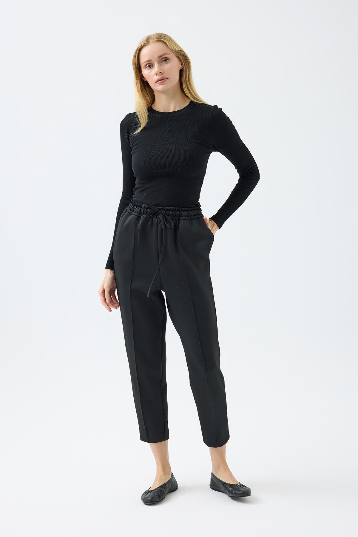 Otilla Nervürlü Skuba Havuç Pantolon - Siyah 