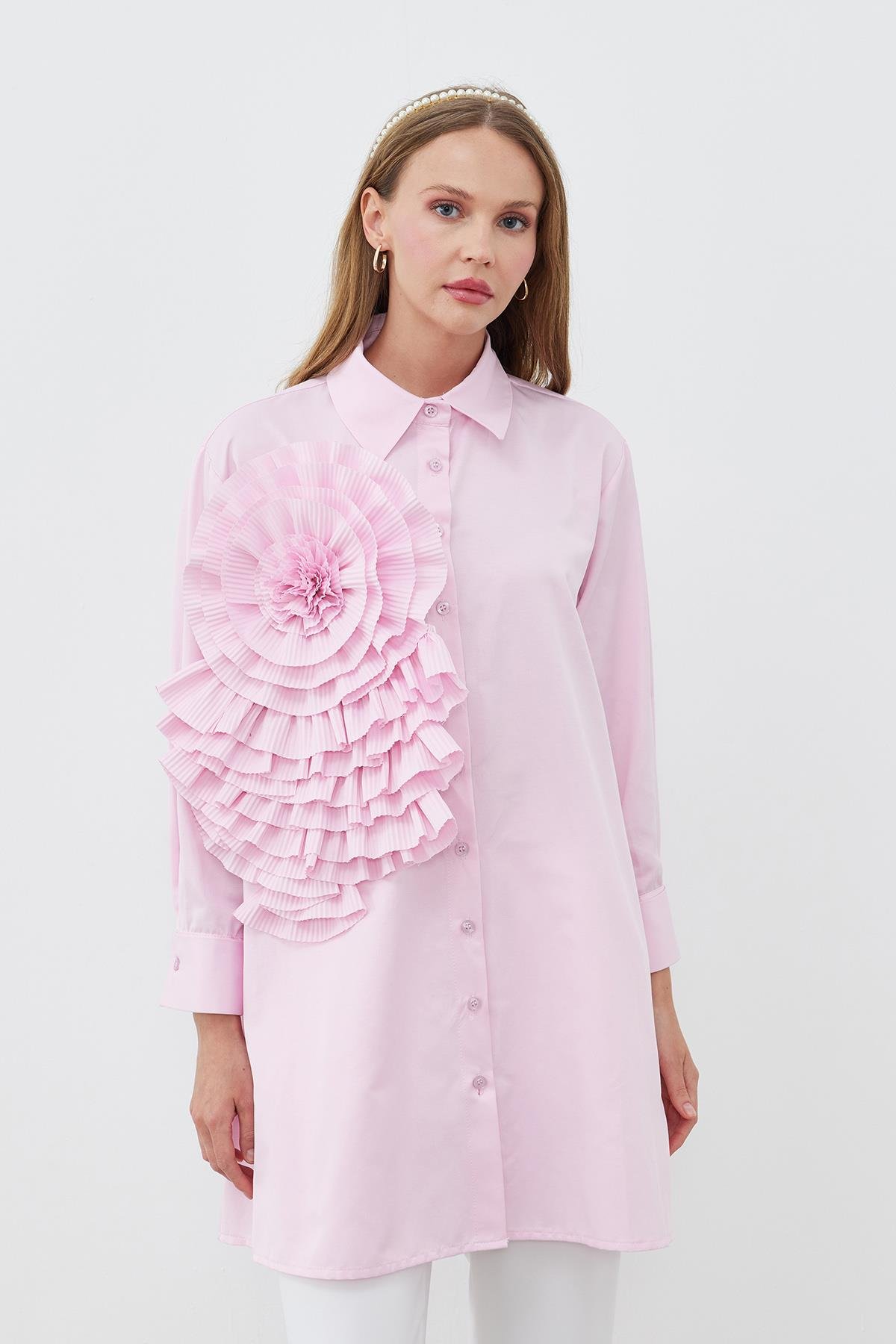 PAMELA AKSESUAR DETAYLI GÖMLEK - PEMBE