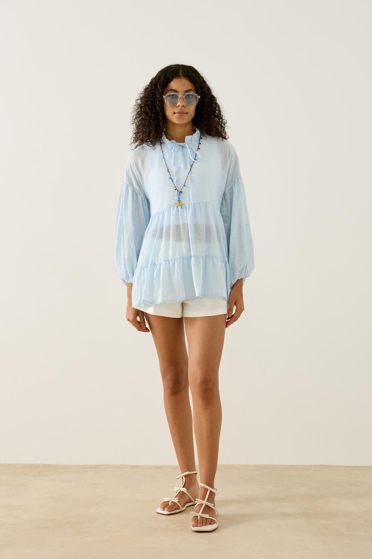 Paola Robalı Büzgülü Tunik - Mavi