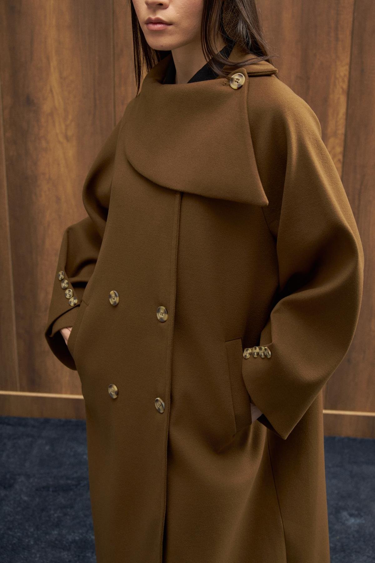 Paradoks Yaka Detaylı Oversize Kaban - Haki