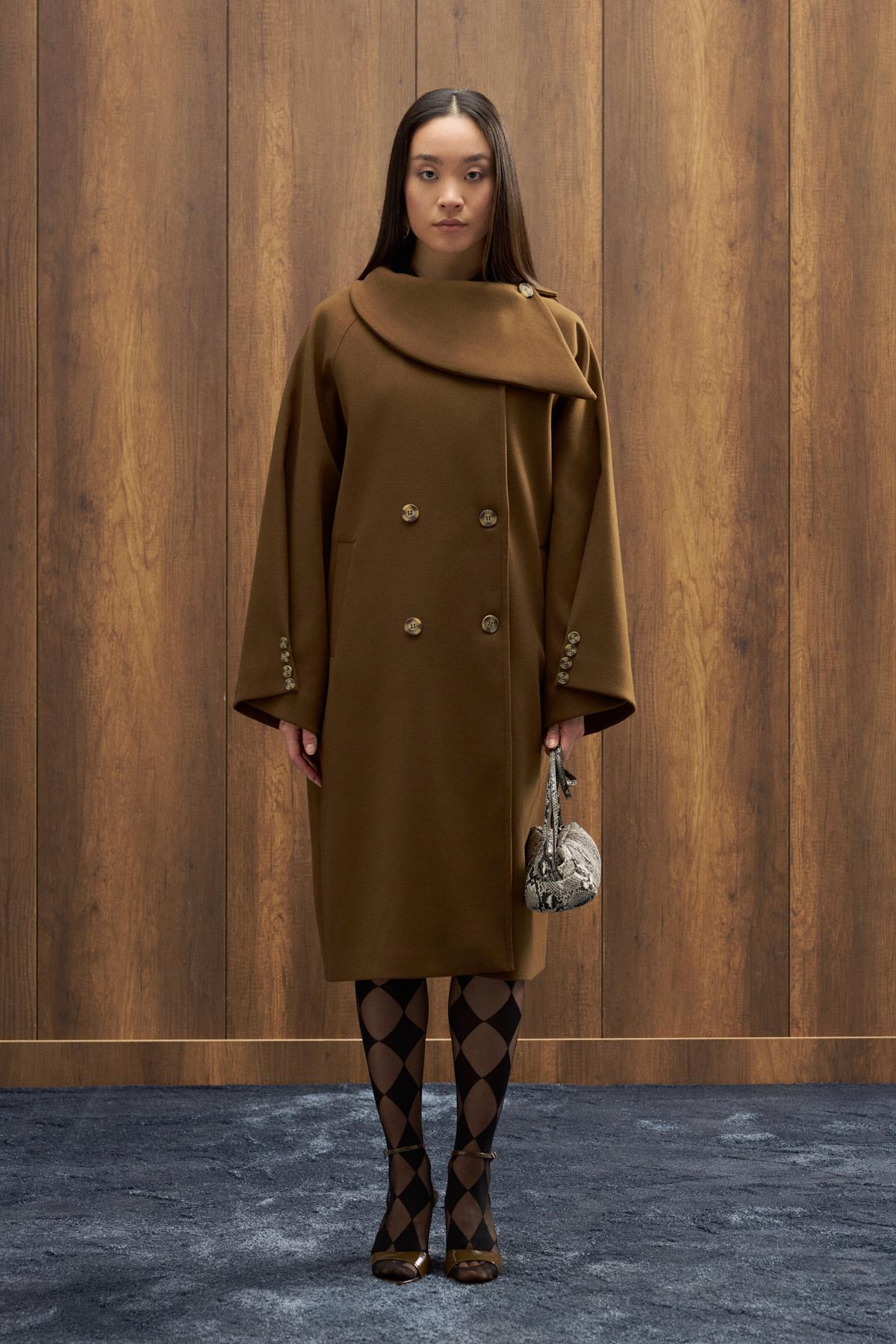 Paradoks Yaka Detaylı Oversize Kaban - Haki