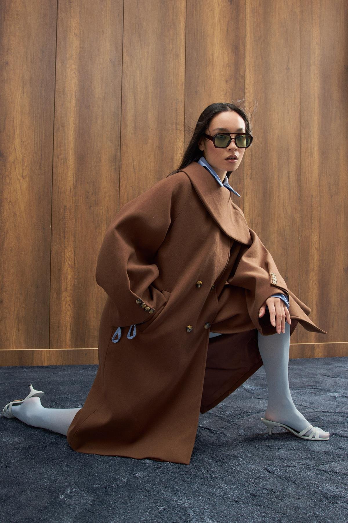 Paradoks Yaka Detaylı Oversize Kaban  - Kahverengi 