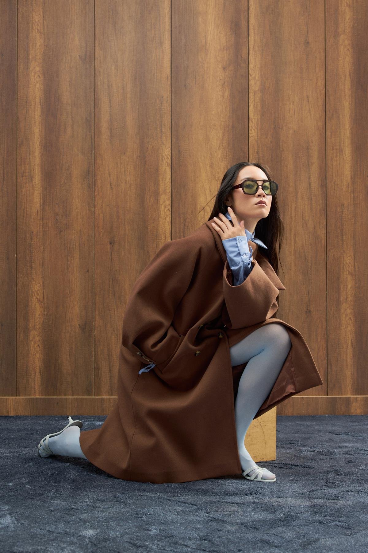 Paradoks Yaka Detaylı Oversize Kaban  - Kahverengi 