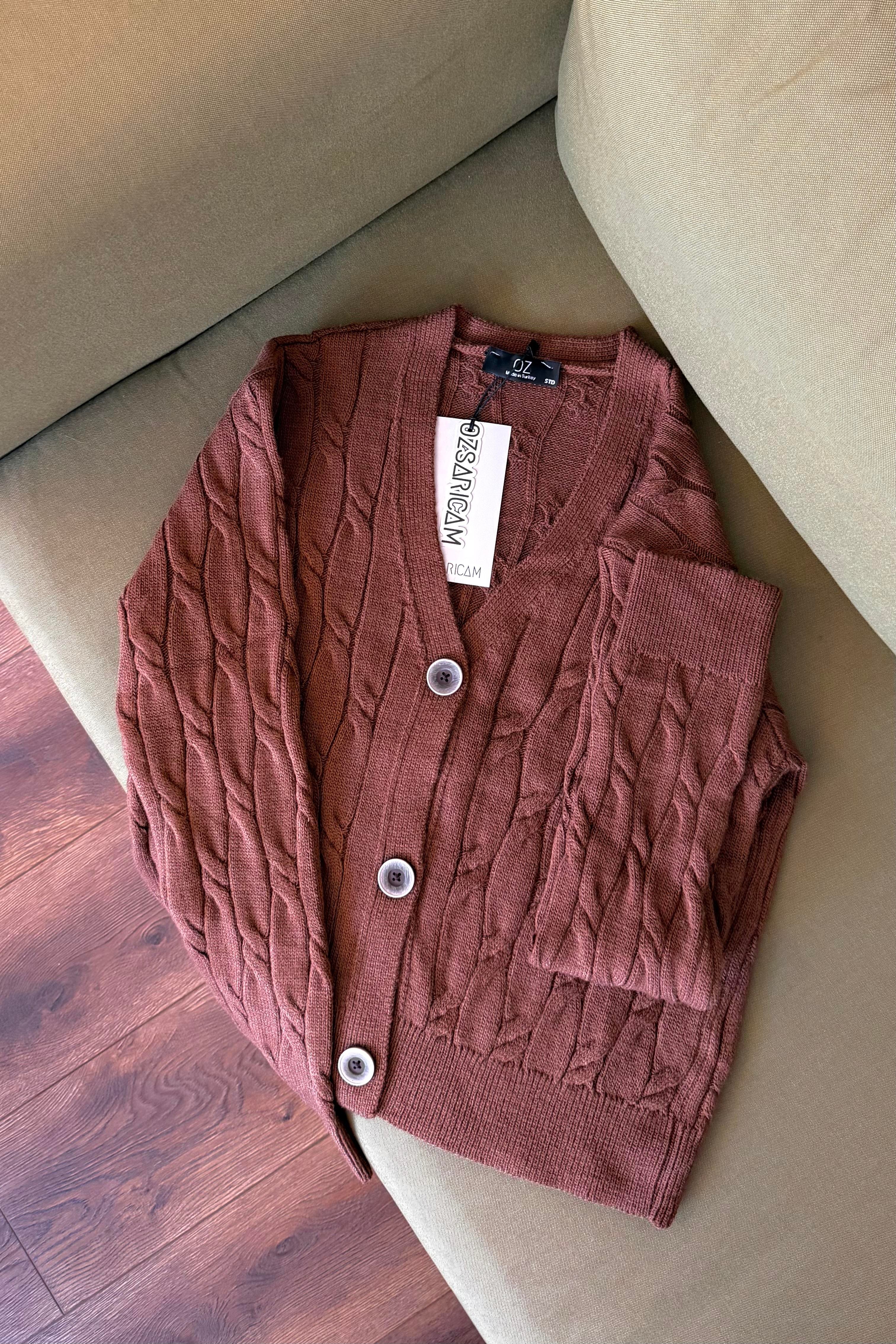 Paula Saç Örgülü Hırka - Kahverengi