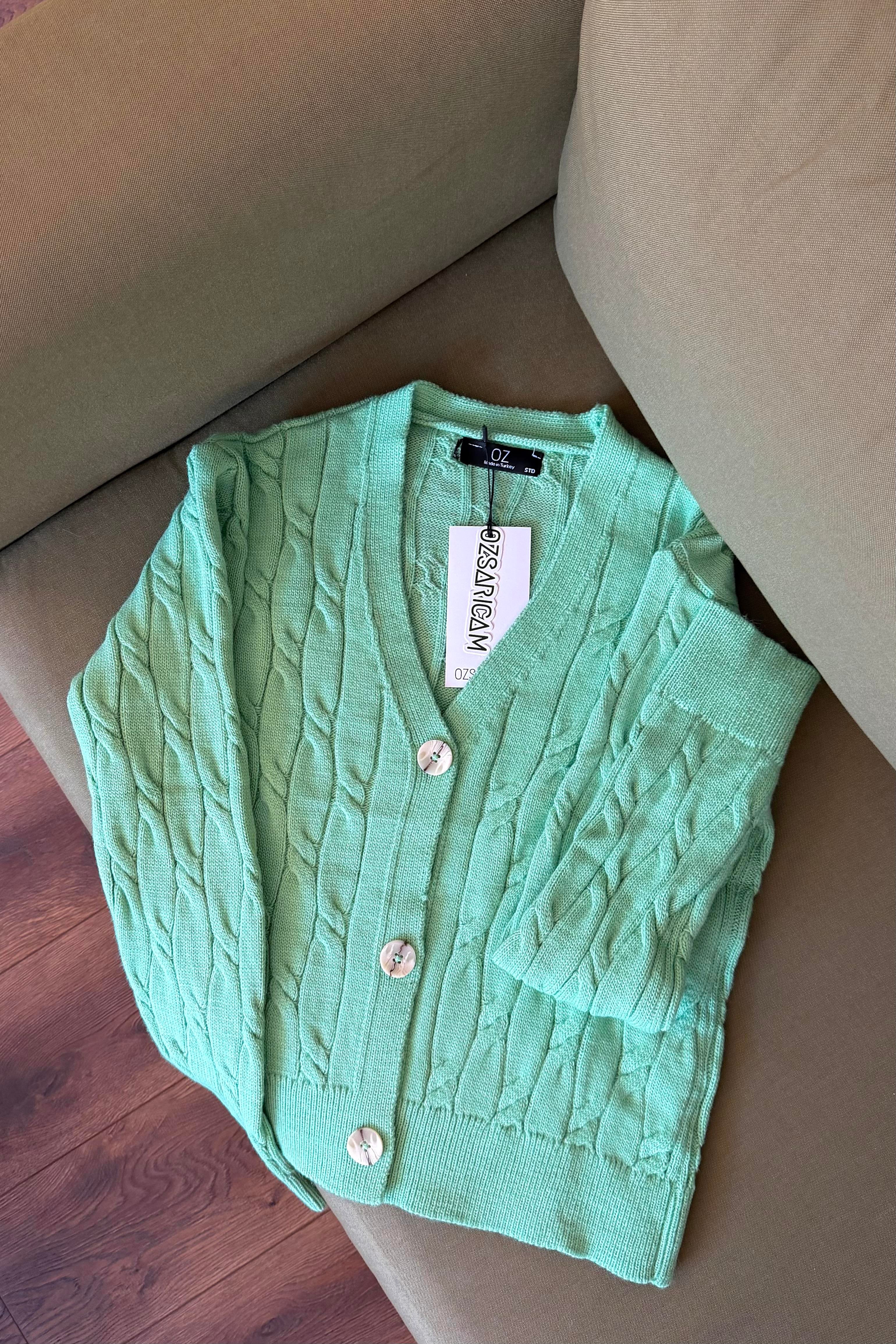 Paula Saç Örgülü Hırka - Yeşil 