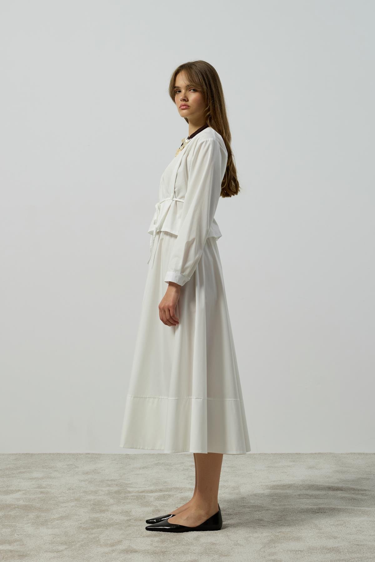 Pearl Drapeli Kemerli Takım - Beyaz