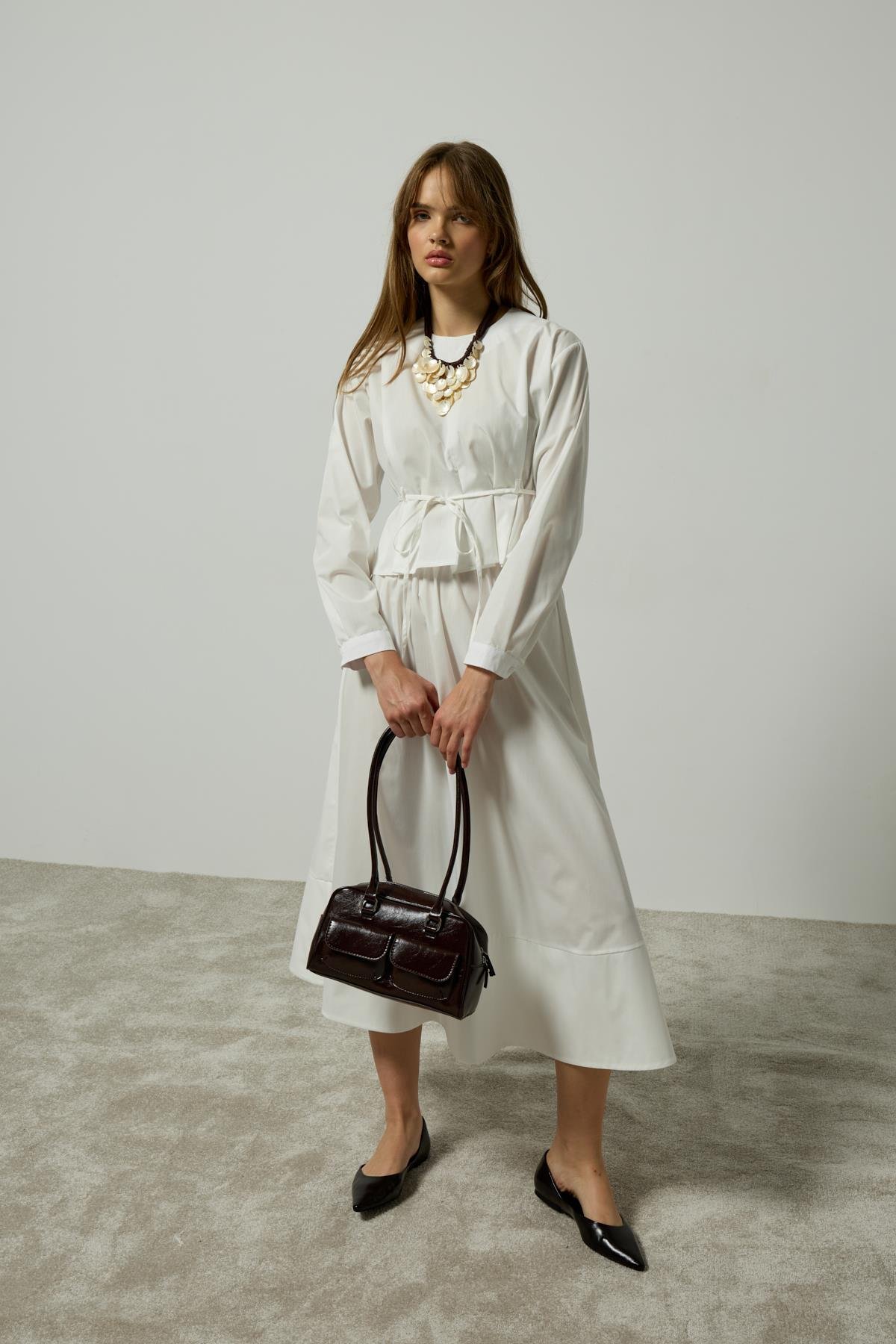 Pearl Drapeli Kemerli Takım - Beyaz