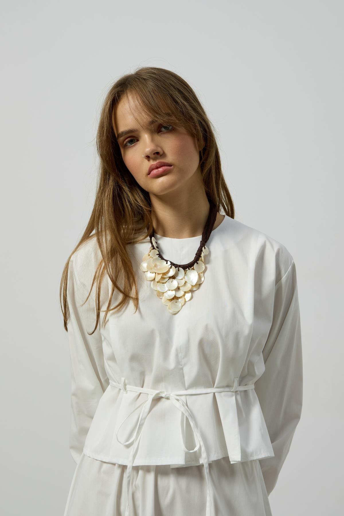 Pearl Drapeli Kemerli Takım - Beyaz