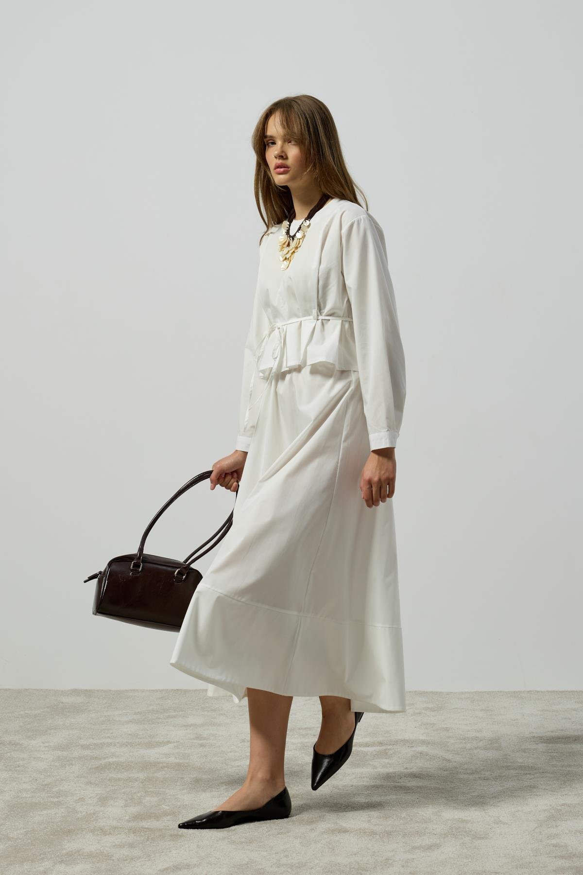 Pearl Drapeli Kemerli Takım - Beyaz