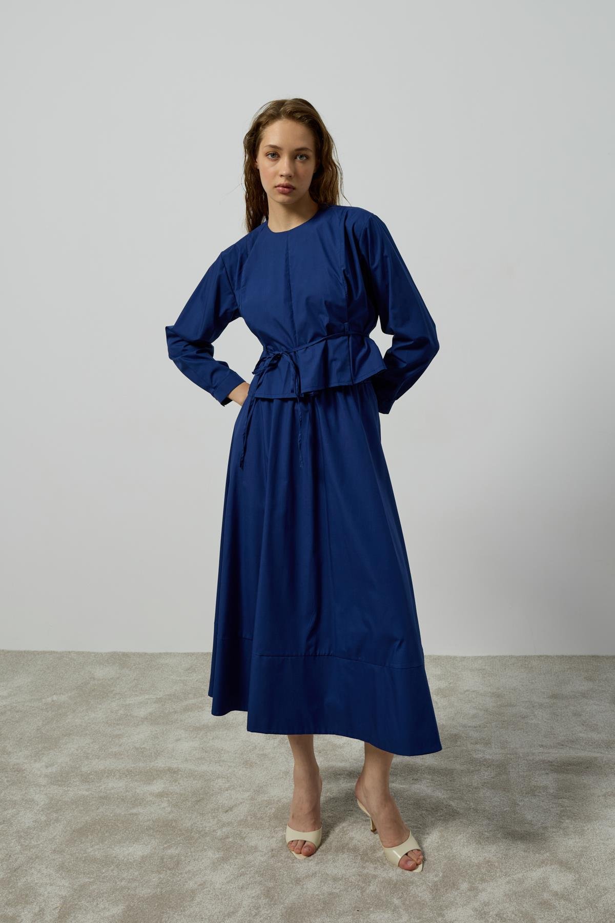 Pearl Drapeli Kemerli Takım - Gece Mavi