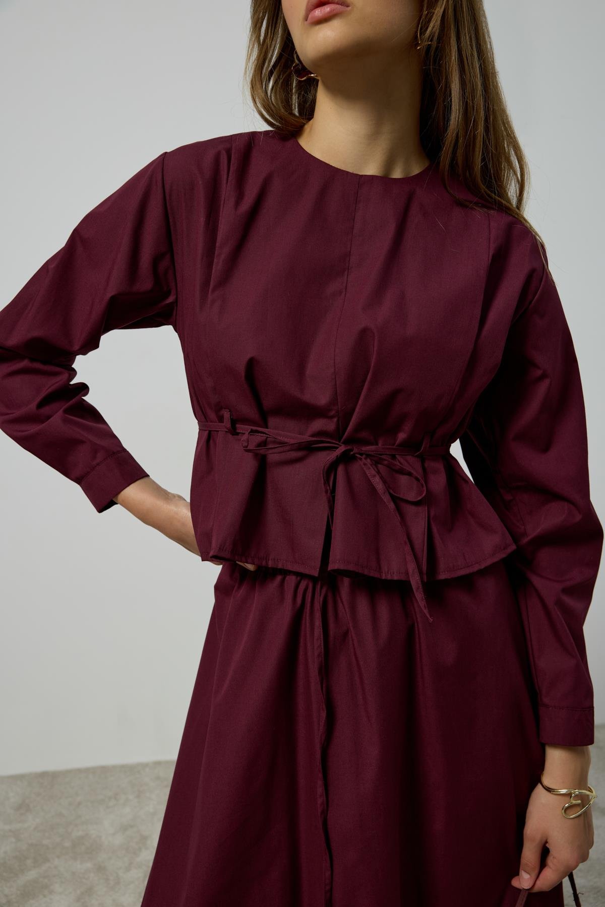 Pearl Drapeli Kemerli Takım - Mürdüm 