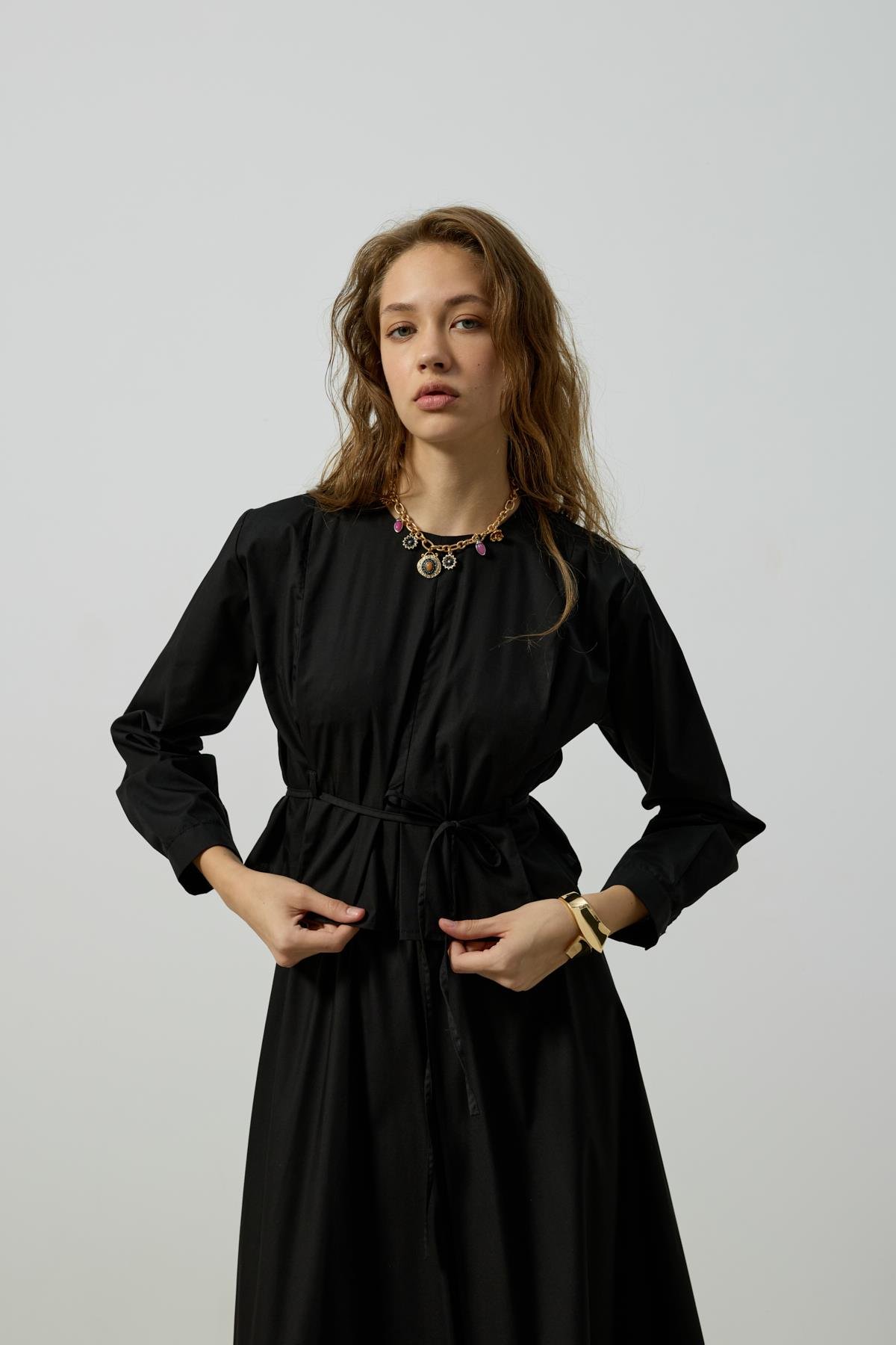 Pearl Drapeli Kemerli Takım - Siyah