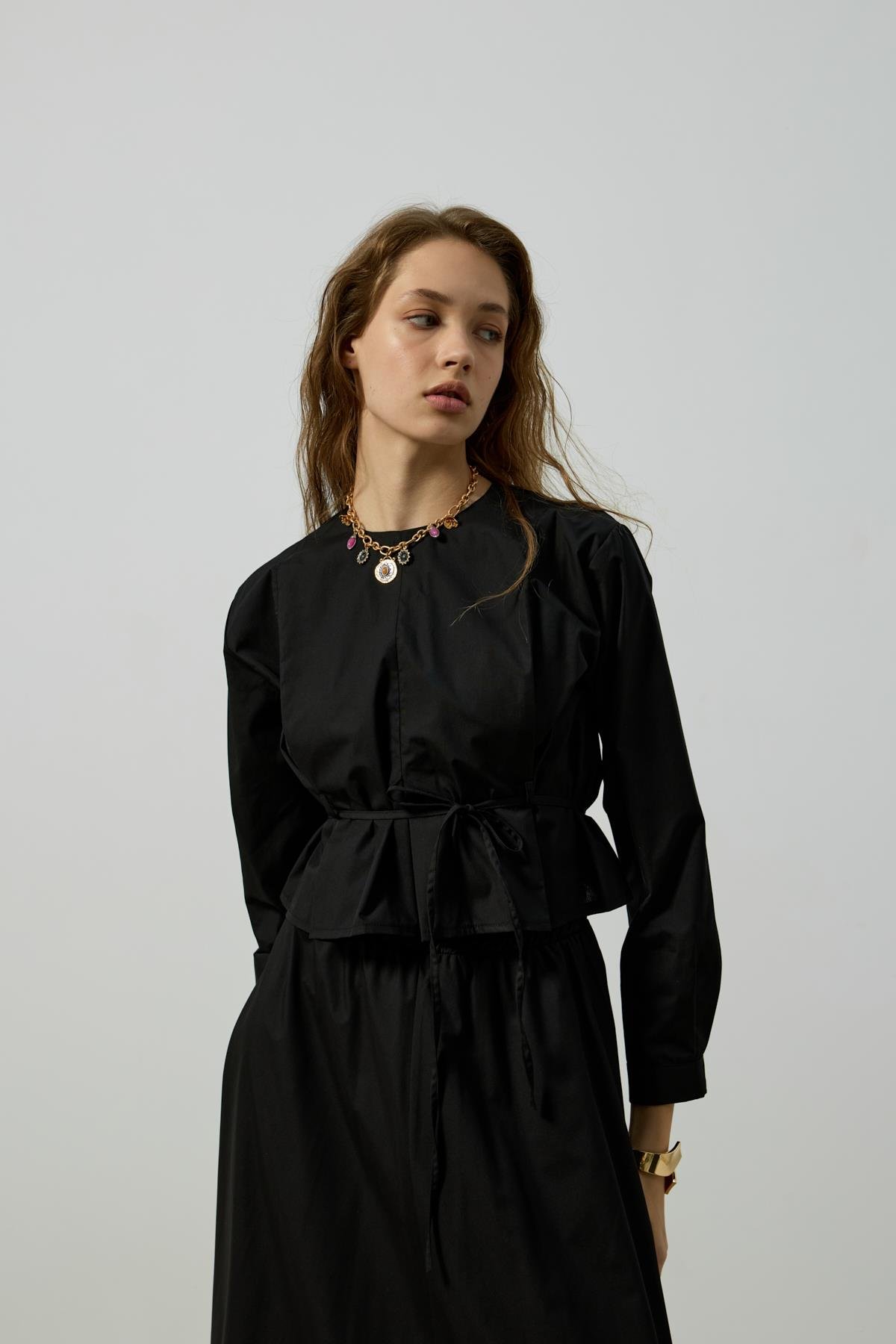 Pearl Drapeli Kemerli Takım - Siyah