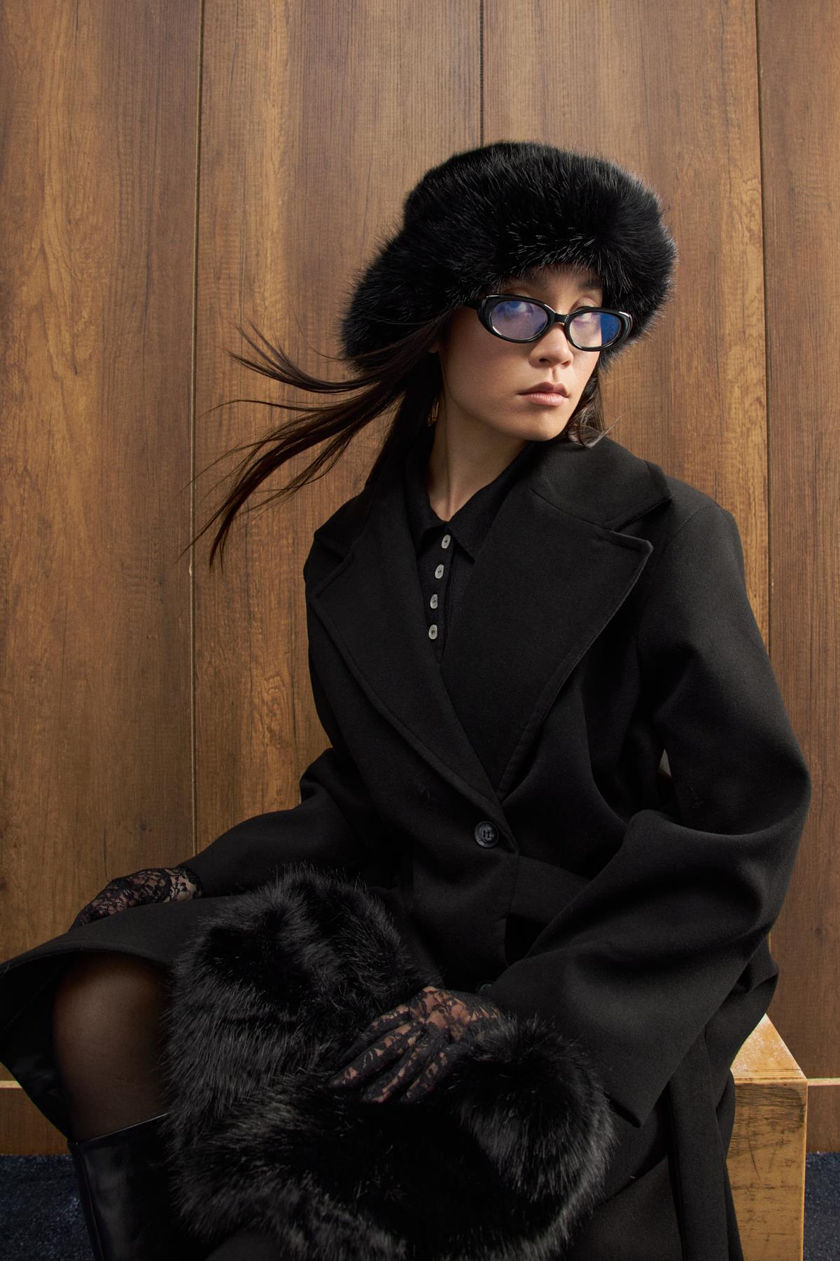 Peluş Bucket Şapka - Siyah 