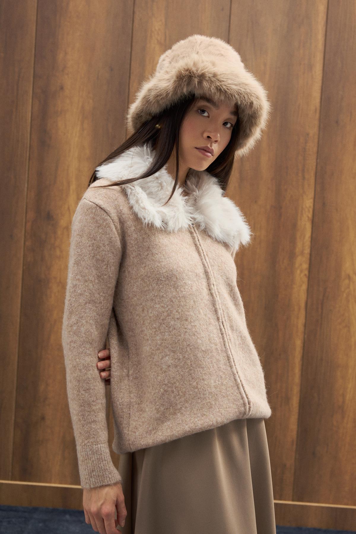 Peluş Bucket Şapka - Vizon 