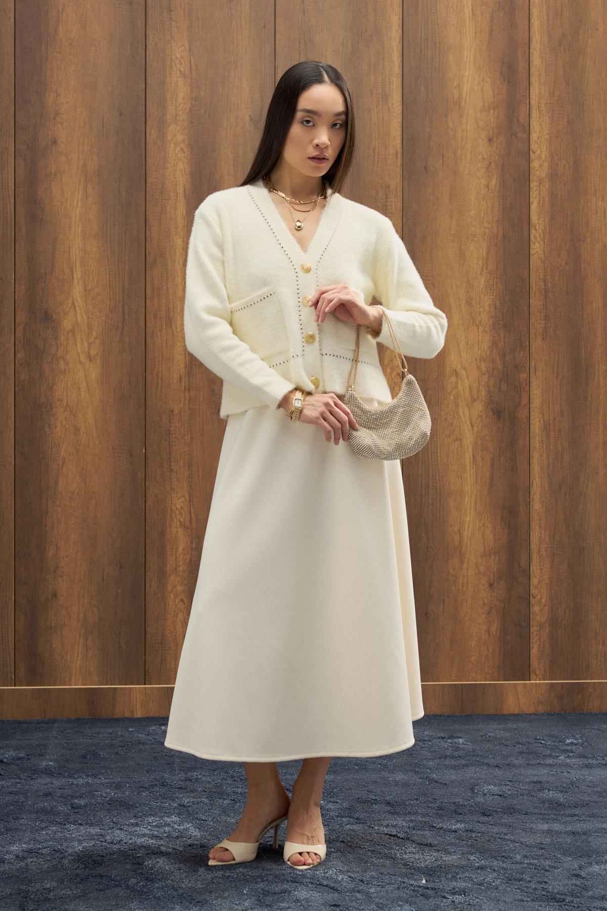 Penny Angora Biye Geçişli Hırka - Ekru 