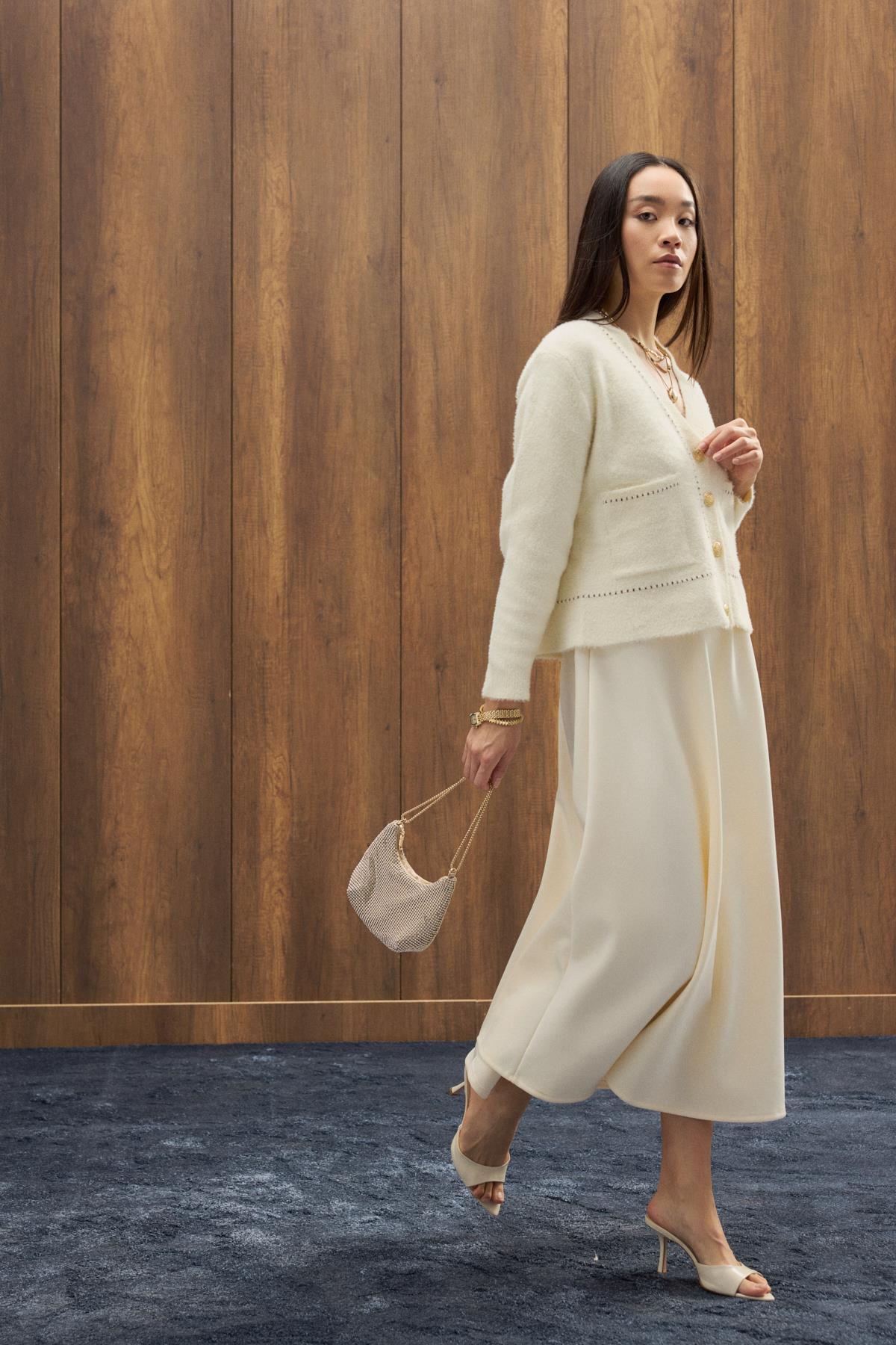 Penny Angora Biye Geçişli Hırka - Ekru 