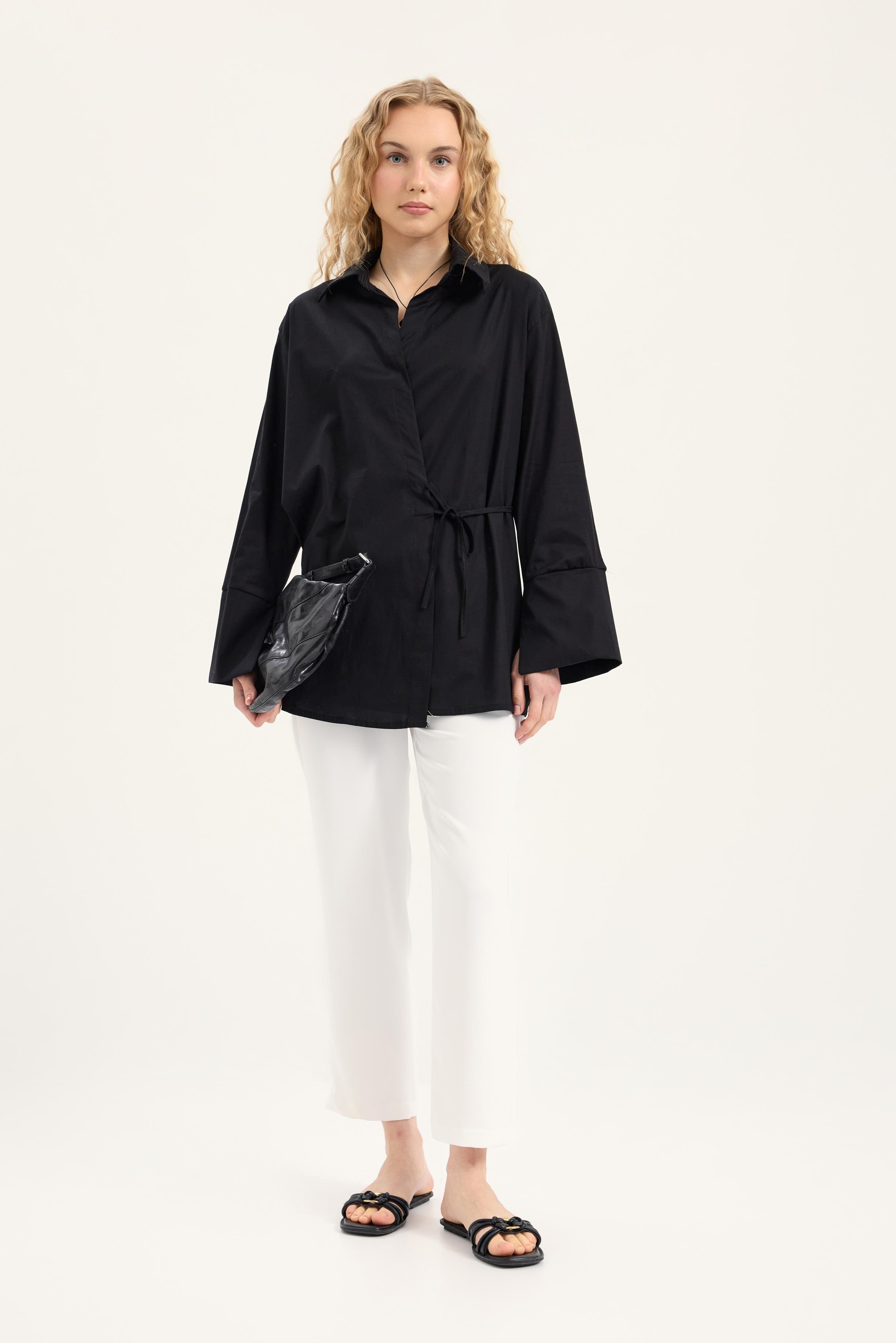 Petra Kruvaze Bağlamalı Gömlek - Siyah