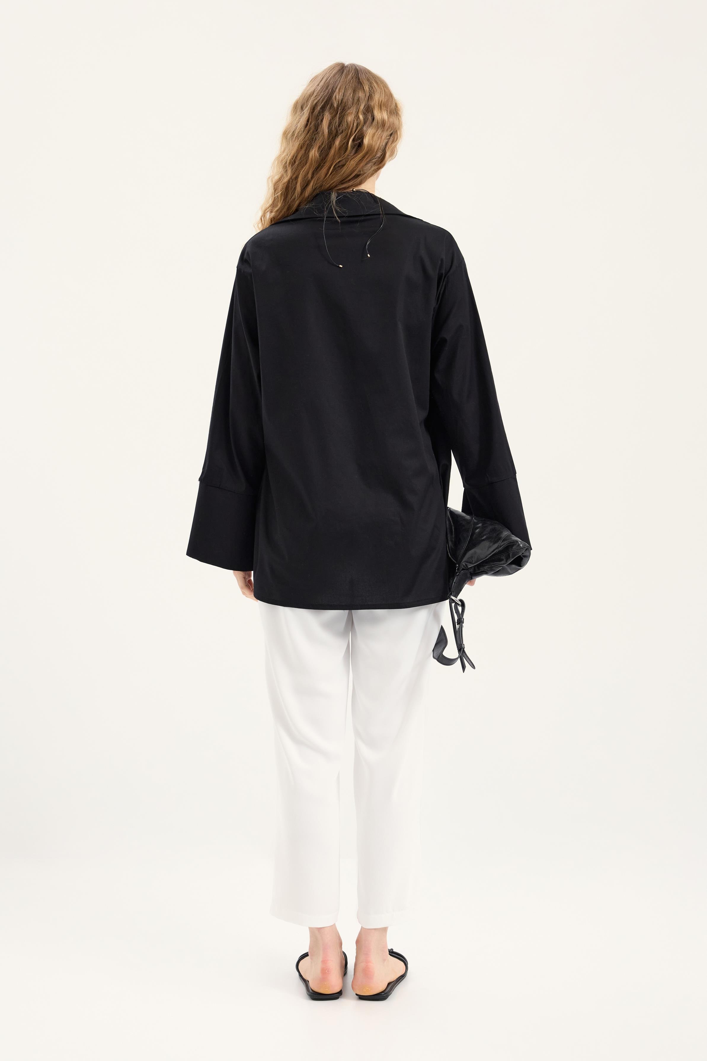 Petra Kruvaze Bağlamalı Gömlek - Siyah