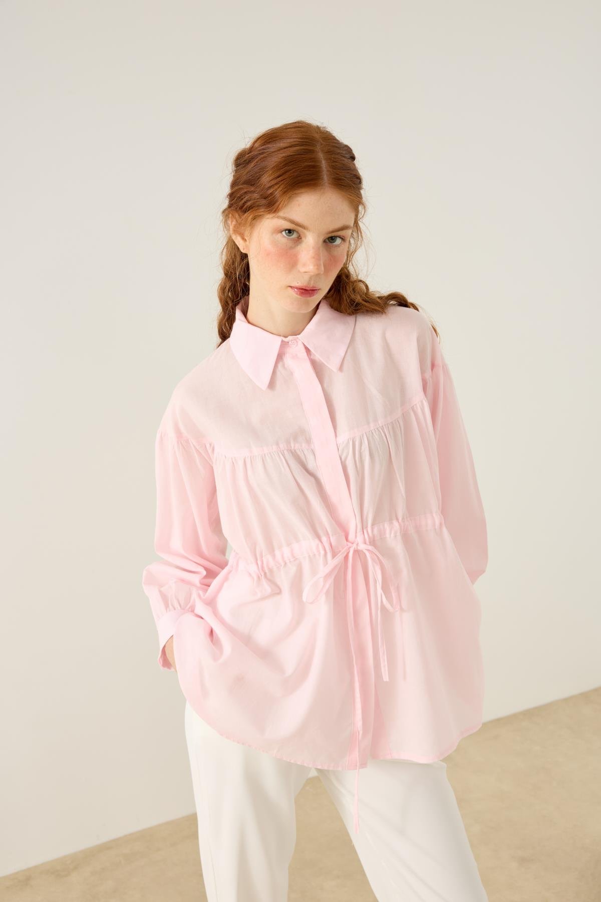 Phillippia Biye Kemerli Robalı Gömlek - Pembe