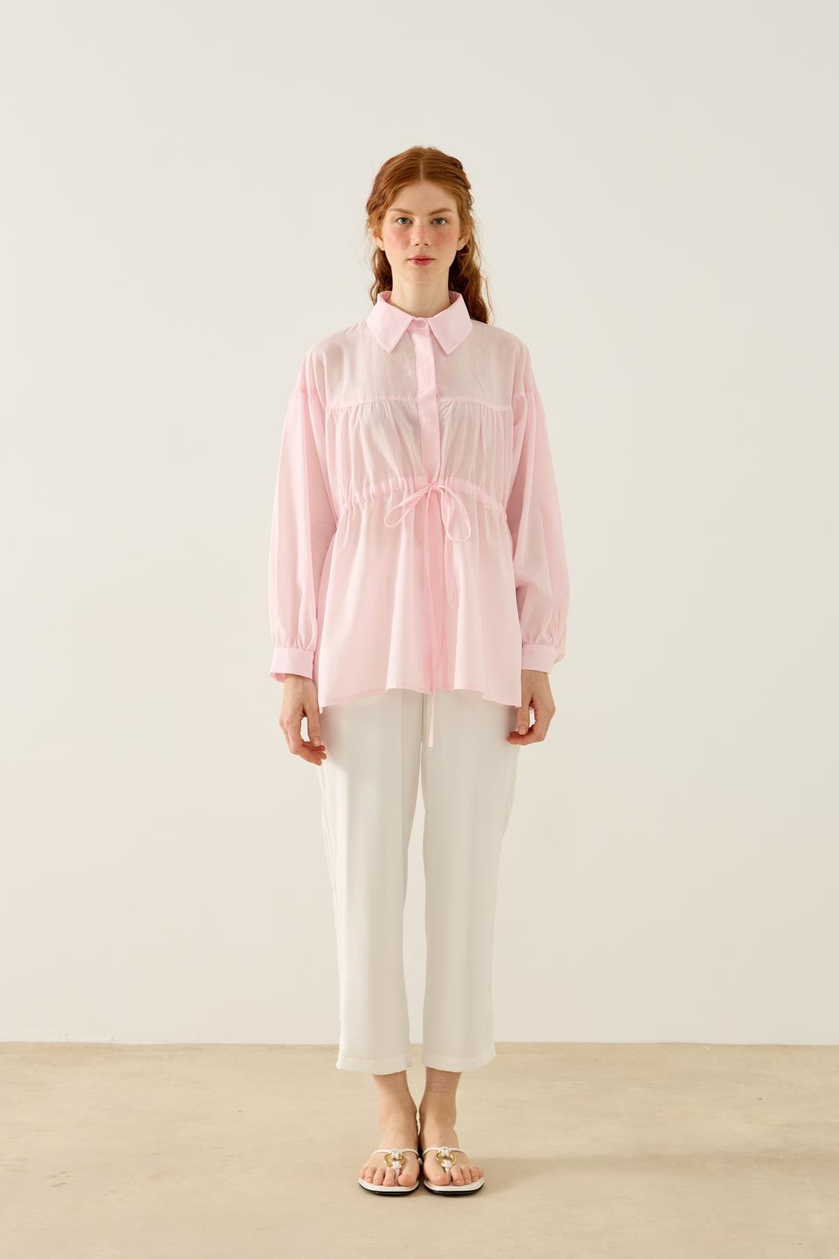 Phillippia Biye Kemerli Robalı Gömlek - Pembe