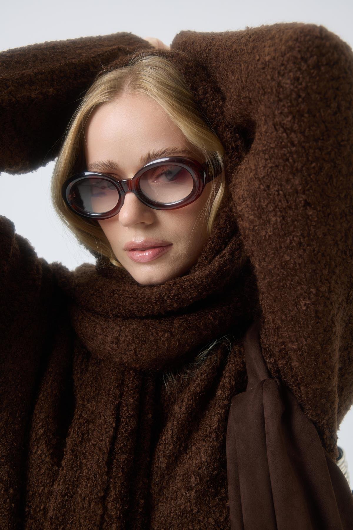 Polyane Atkılı Dokulu Triko Takım - Acı kahve