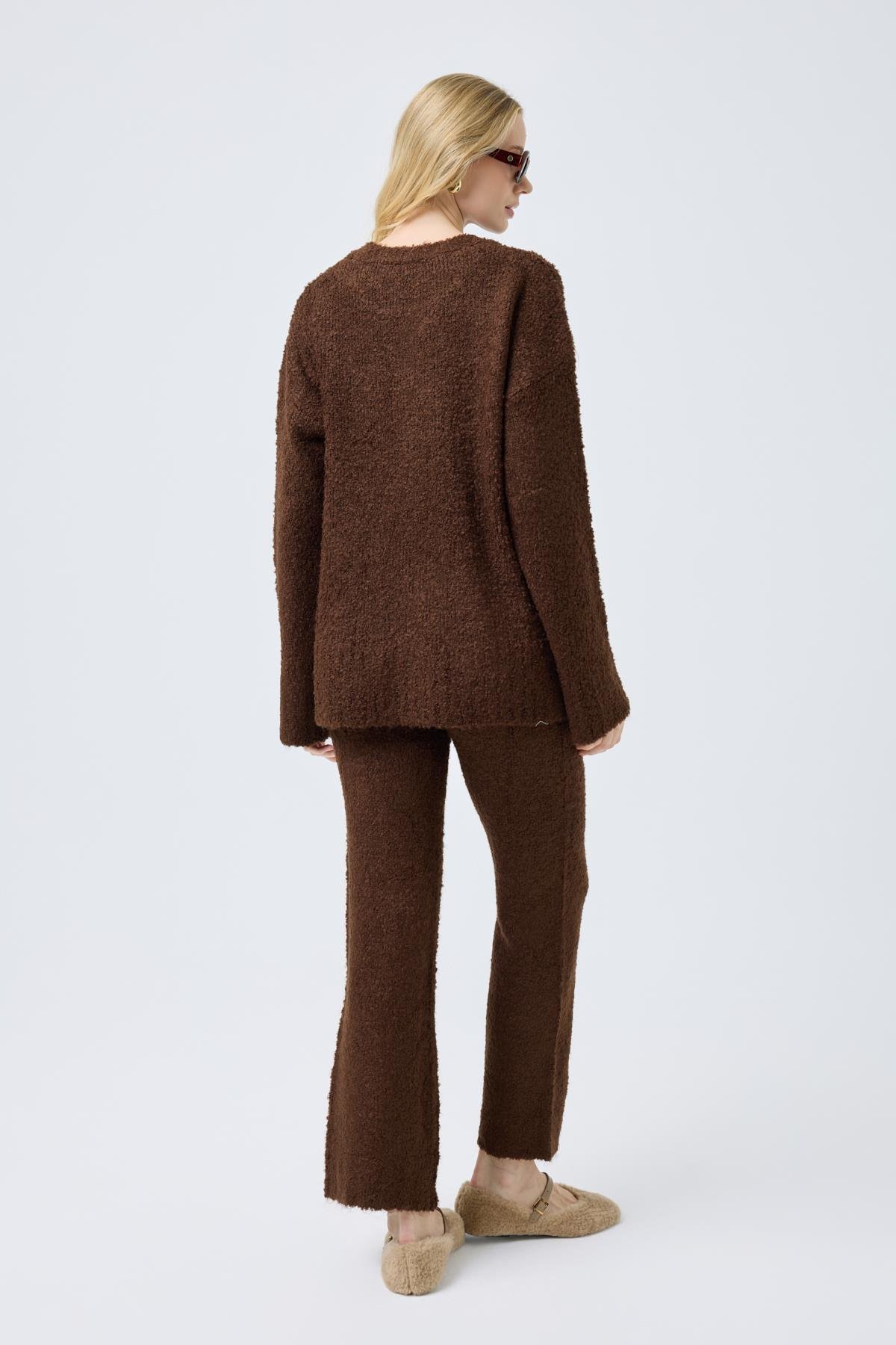 Polyane Atkılı Dokulu Triko Takım - Acı kahve