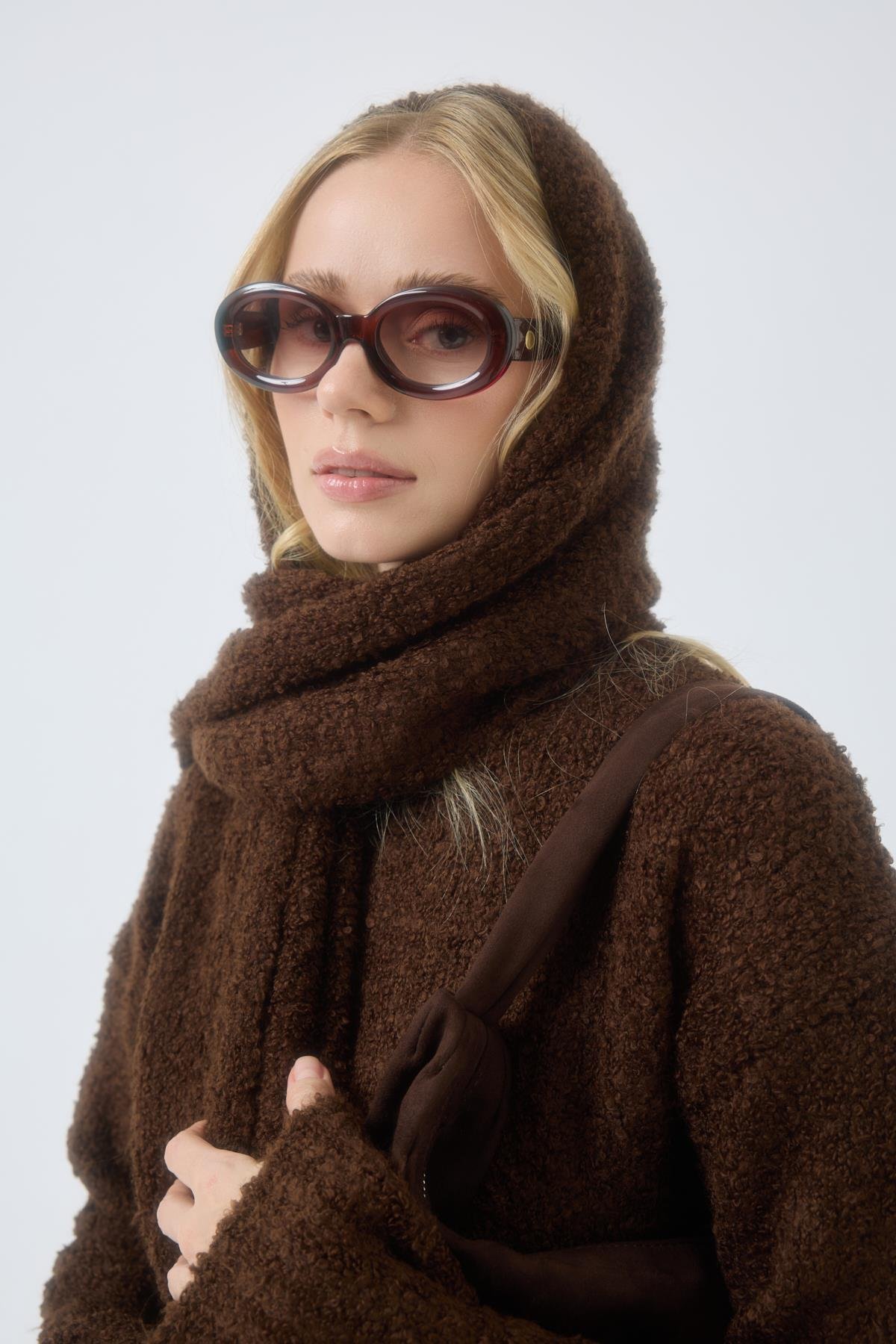 Polyane Atkılı Dokulu Triko Takım - Acı kahve