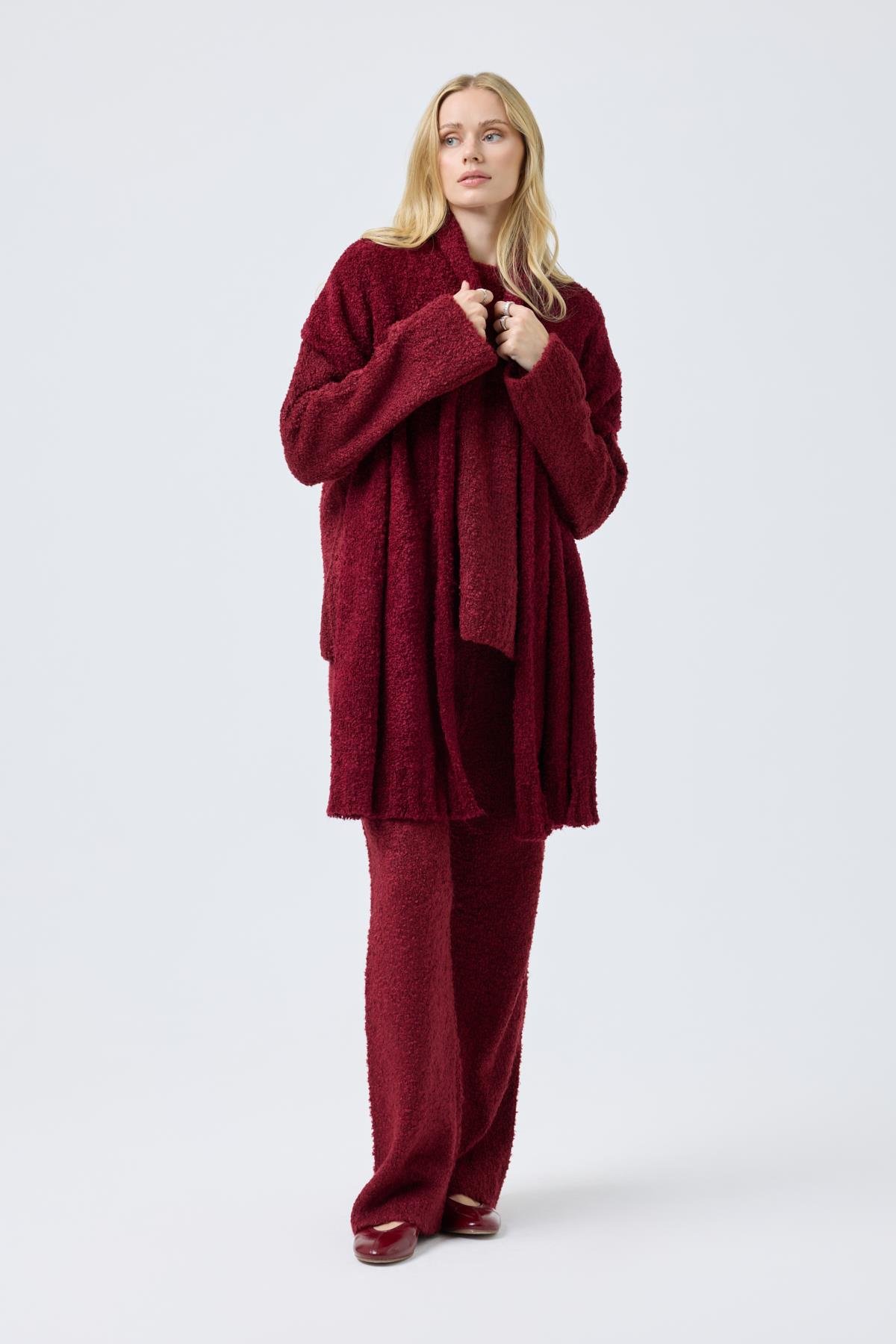 Polyane Atkılı Dokulu Triko Takım - Bordo