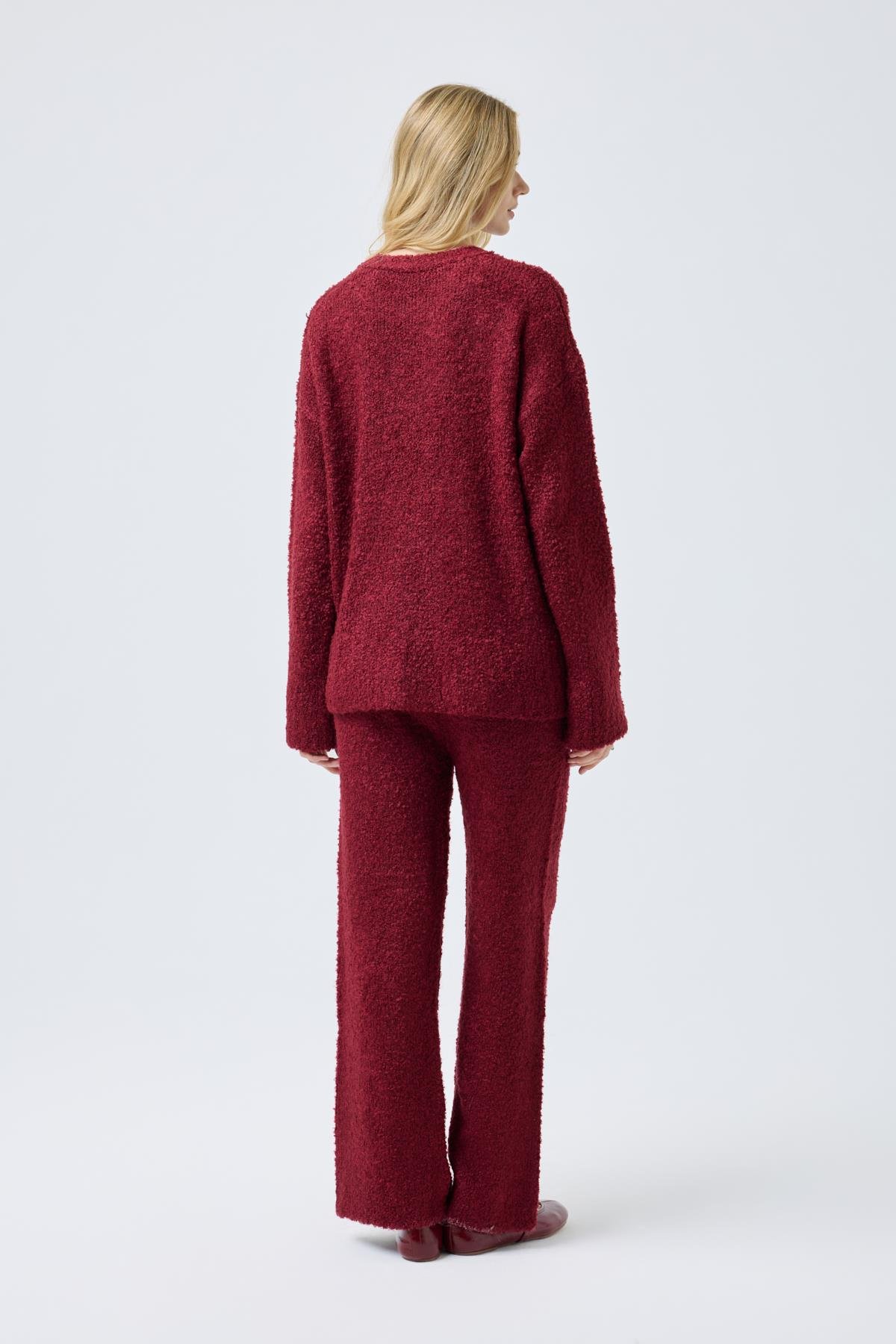 Polyane Atkılı Dokulu Triko Takım - Bordo