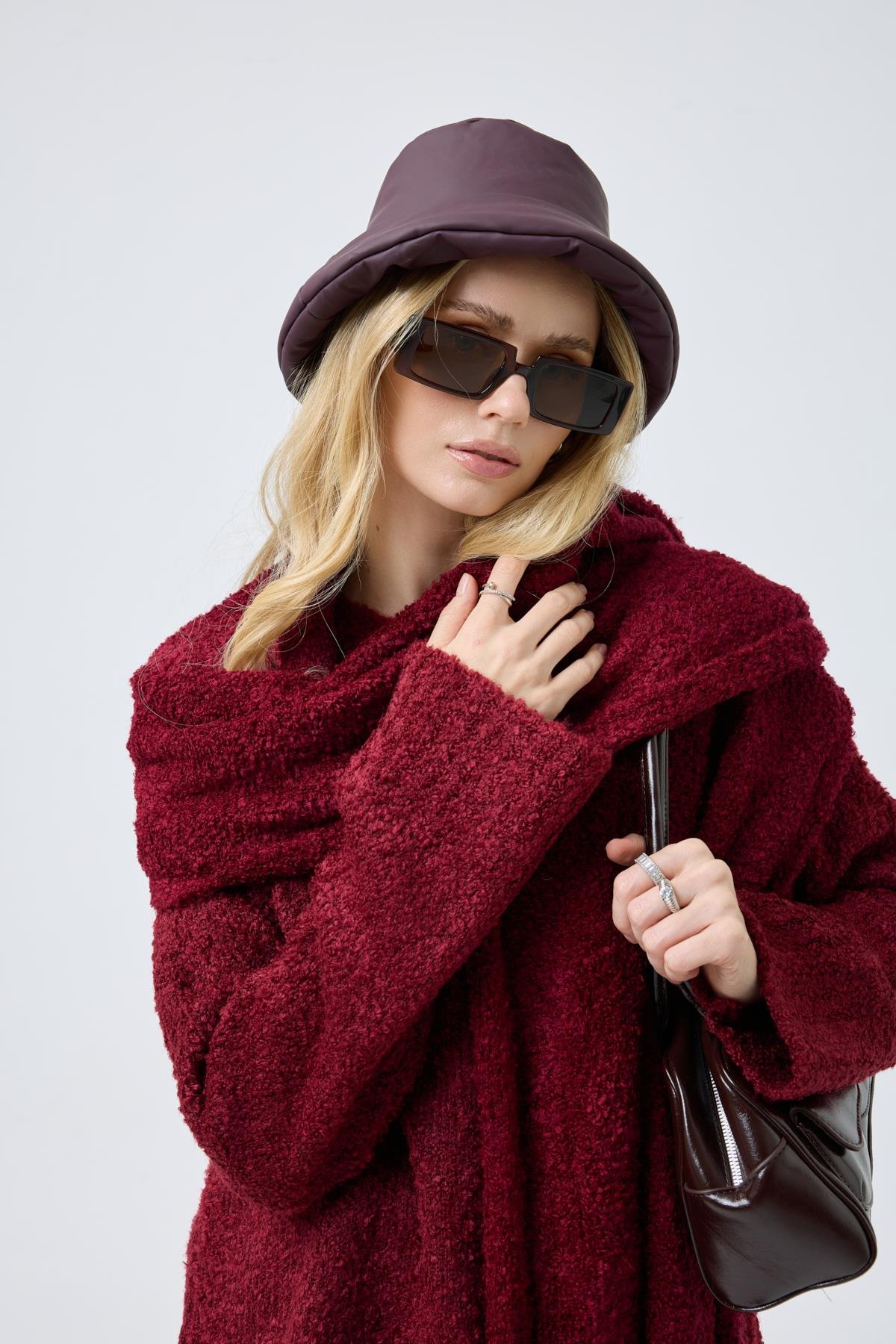 Polyane Atkılı Dokulu Triko Takım - Bordo