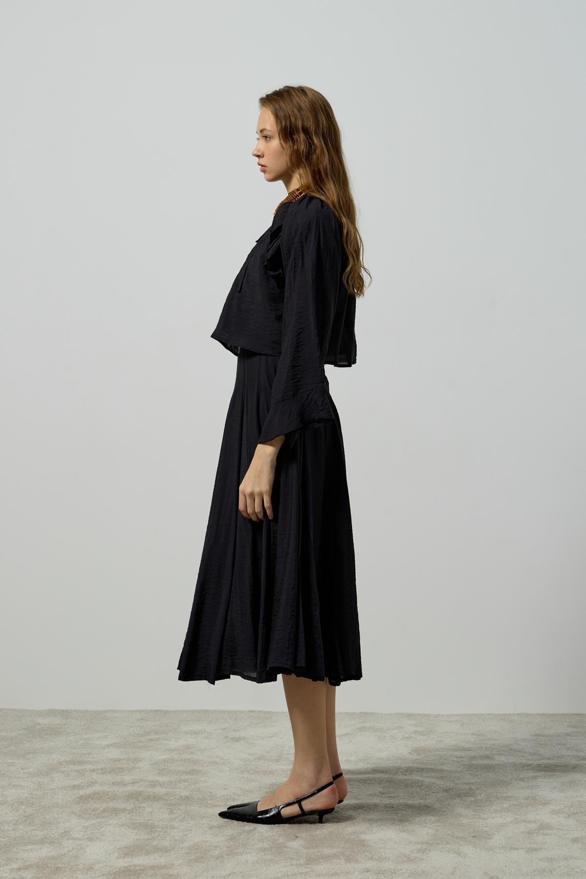 Poppy Büzgülü Volanlı Takım - Siyah