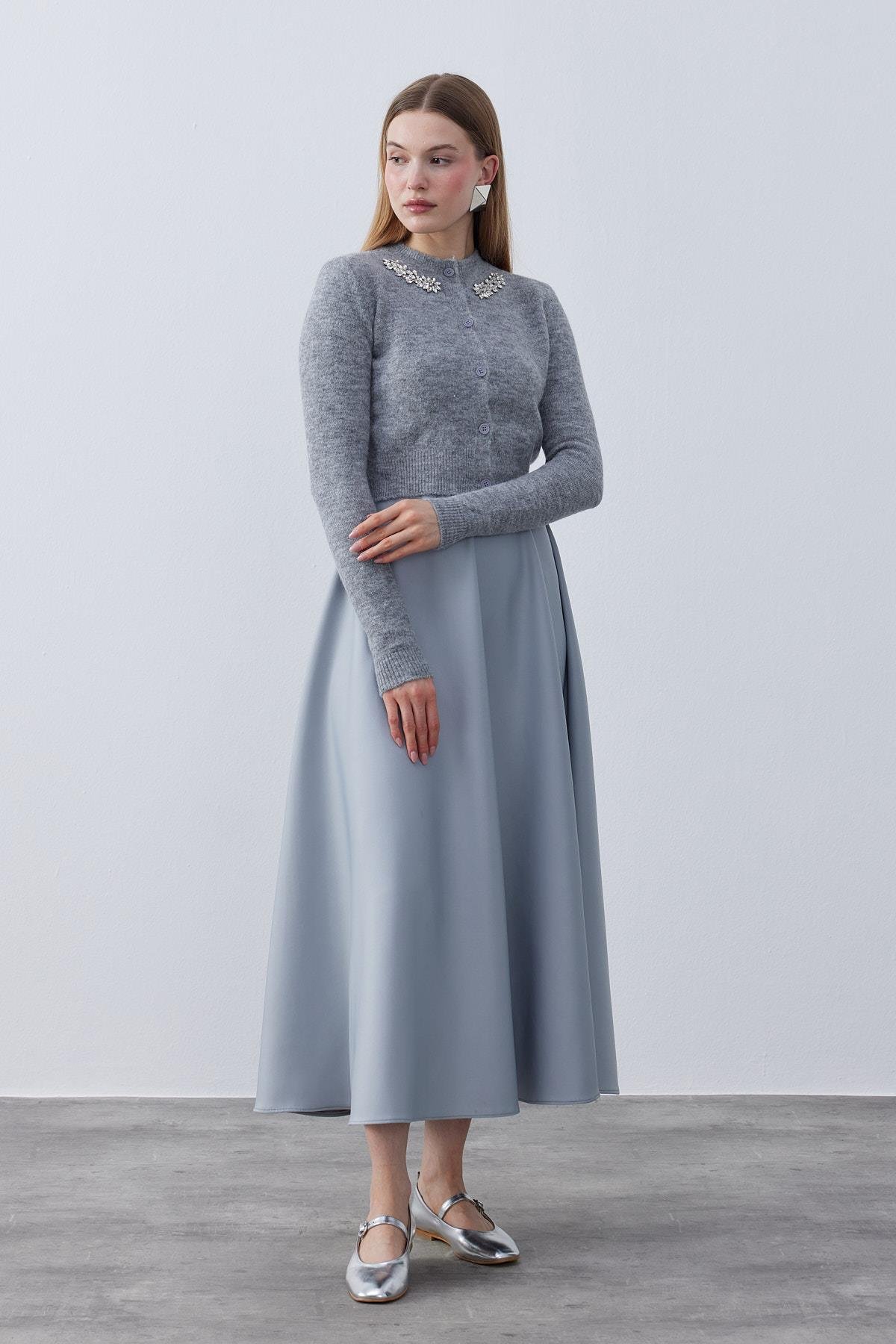 Posie Yün Karışımlı Triko Hırka- Gri 