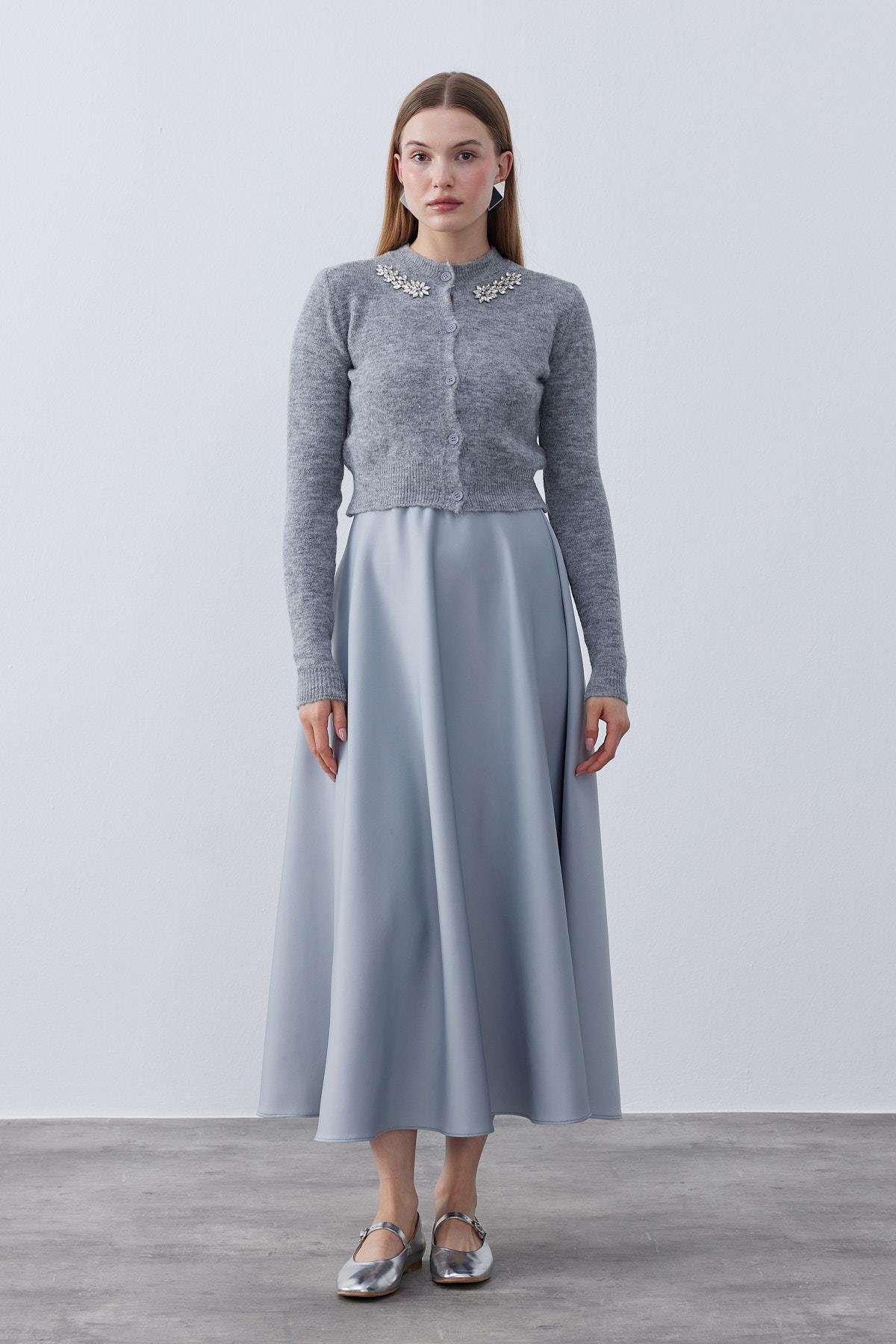 Posie Yün Karışımlı Triko Hırka- Gri 