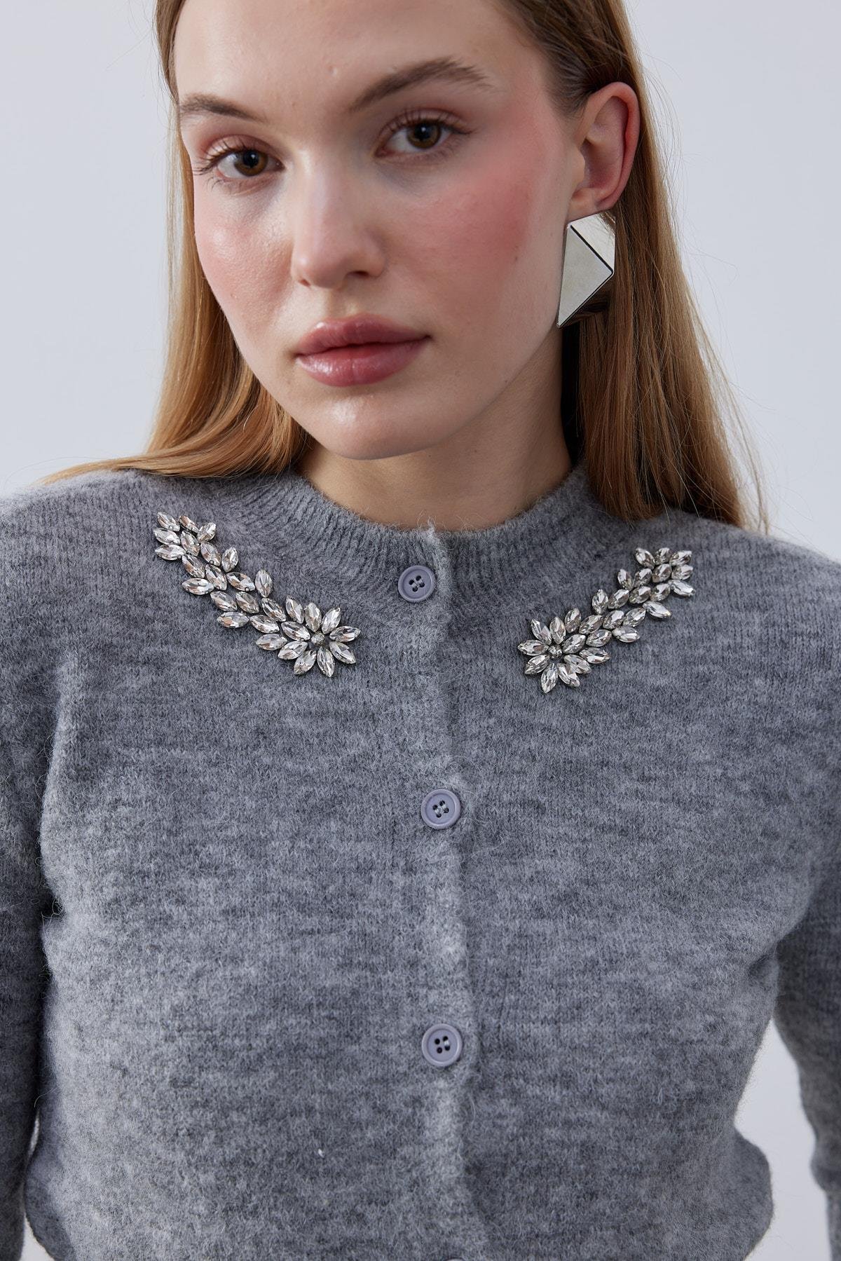 Posie Yün Karışımlı Triko Hırka- Gri 