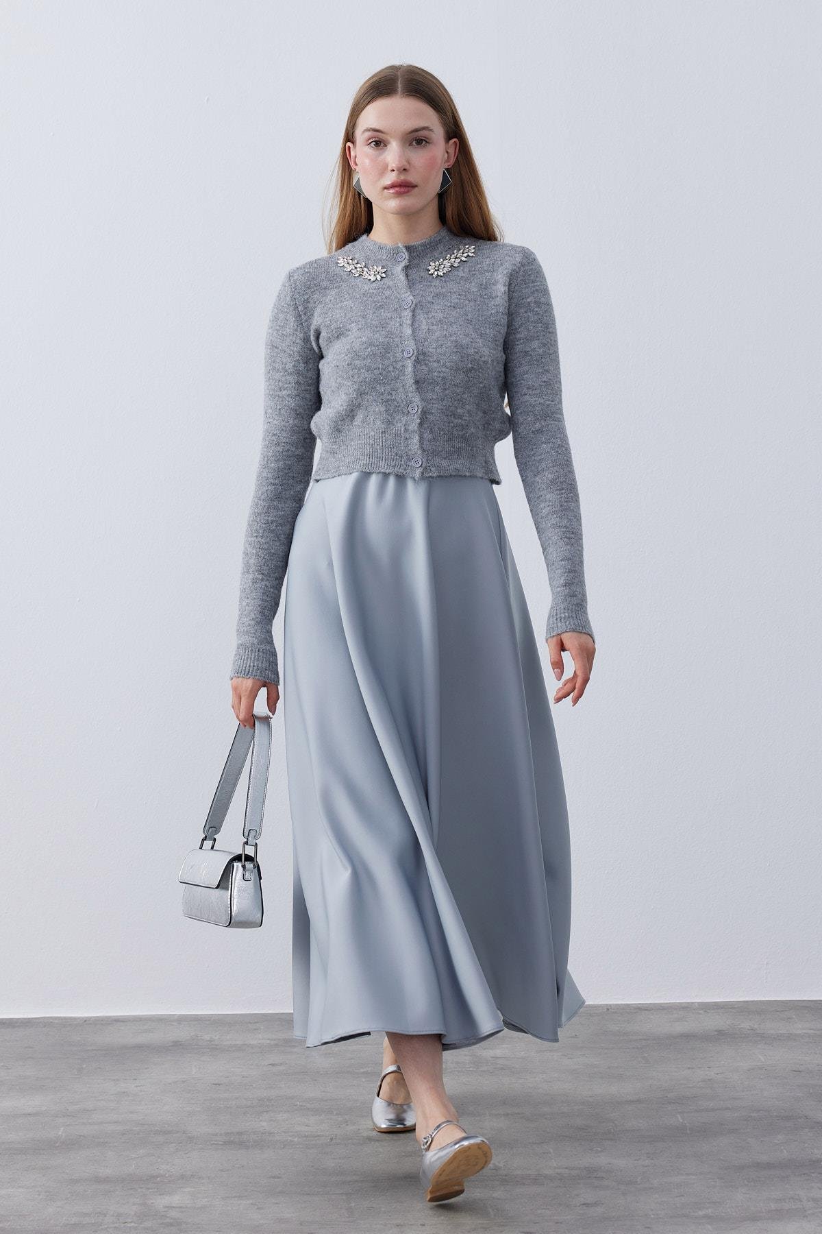 Posie Yün Karışımlı Triko Hırka- Gri 