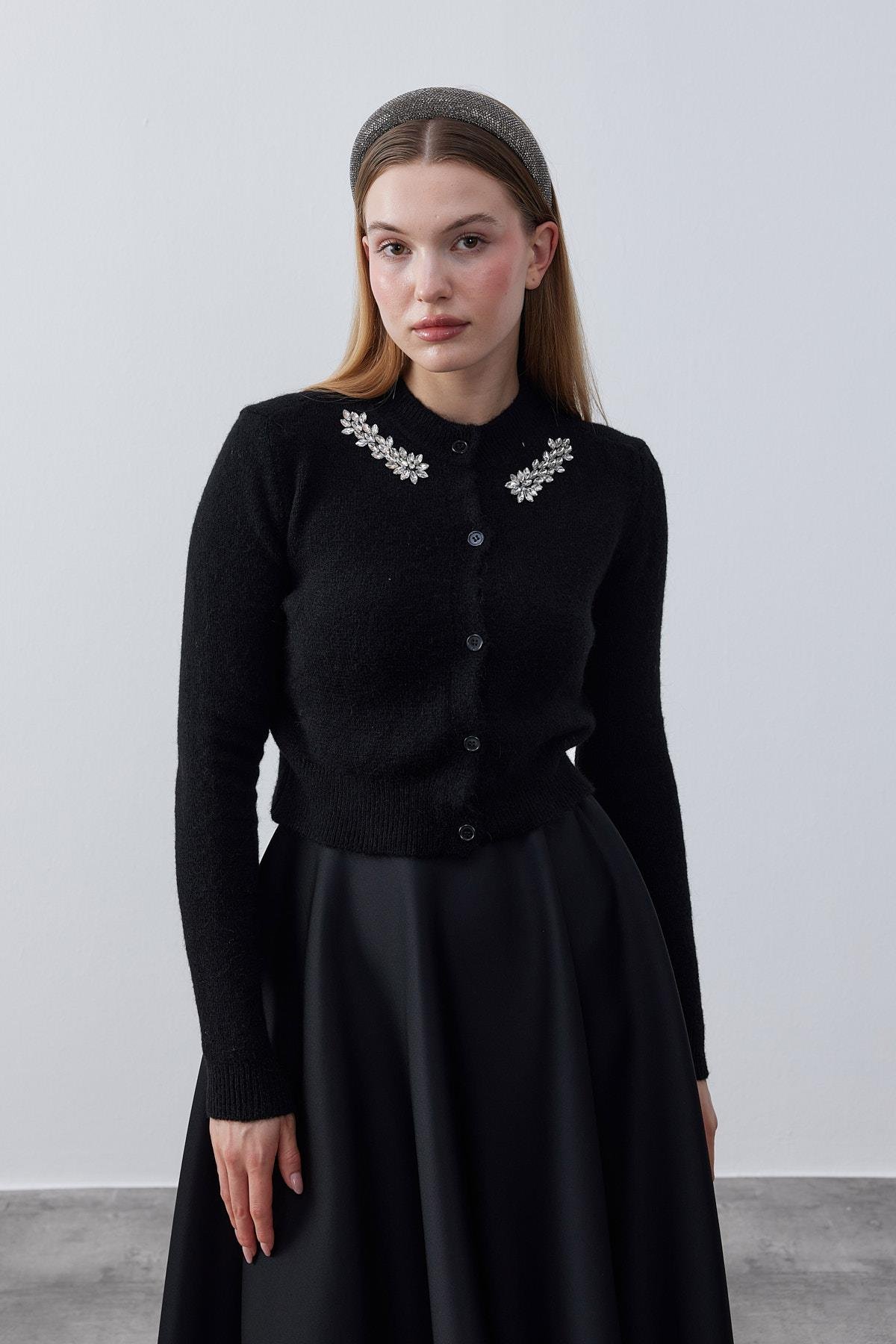 Posie Yün Karışımlı Triko Hırka- Siyah