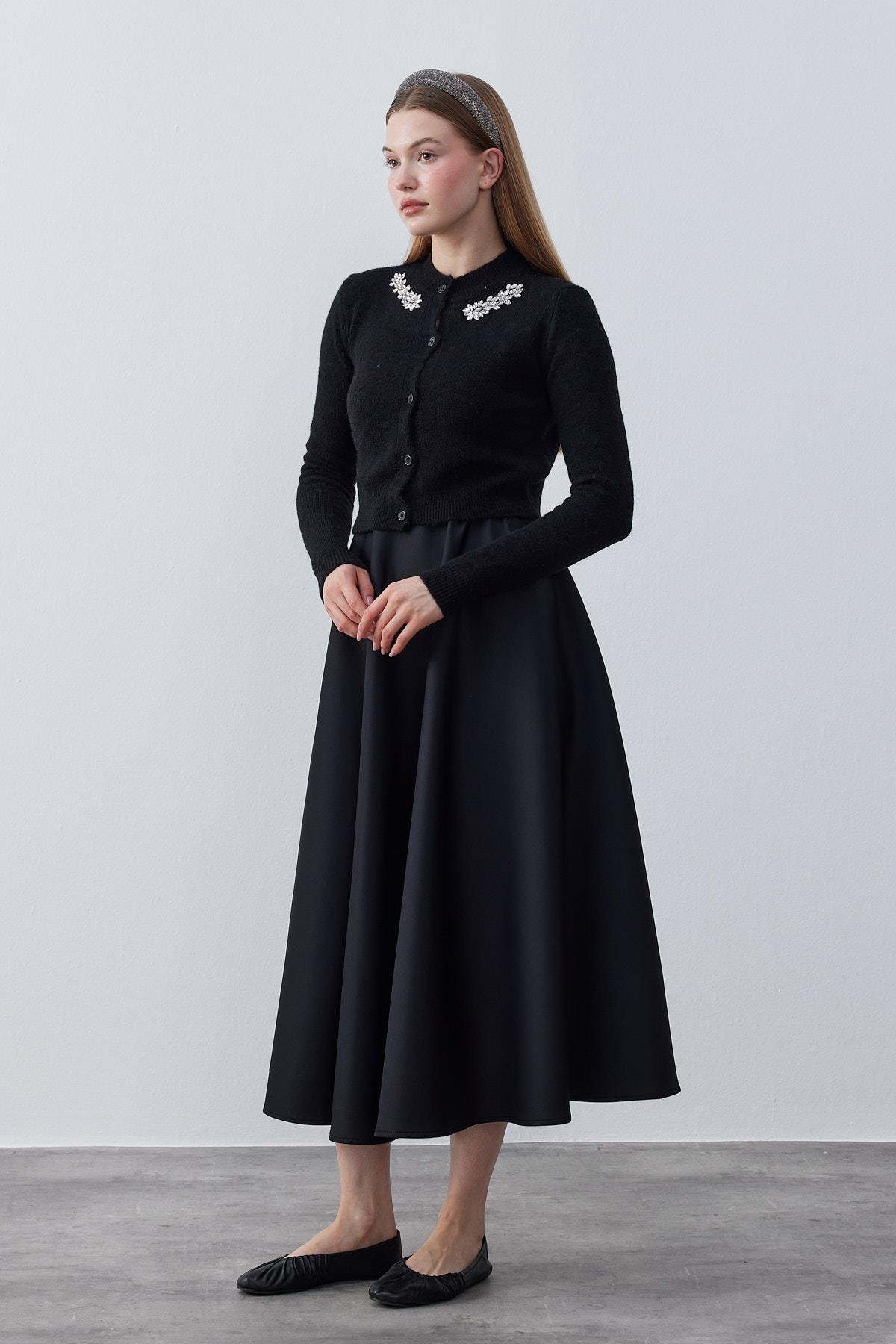 Posie Yün Karışımlı Triko Hırka- Siyah