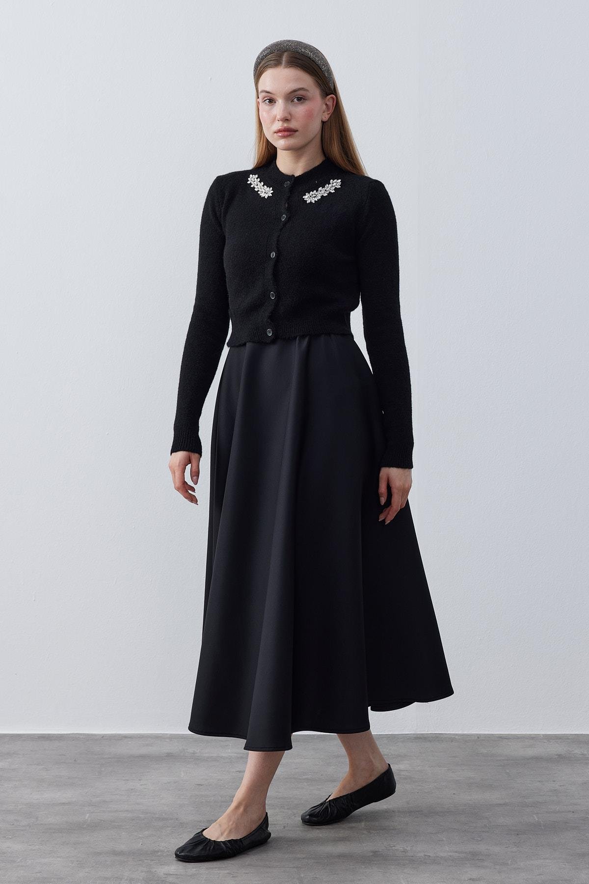 Posie Yün Karışımlı Triko Hırka- Siyah