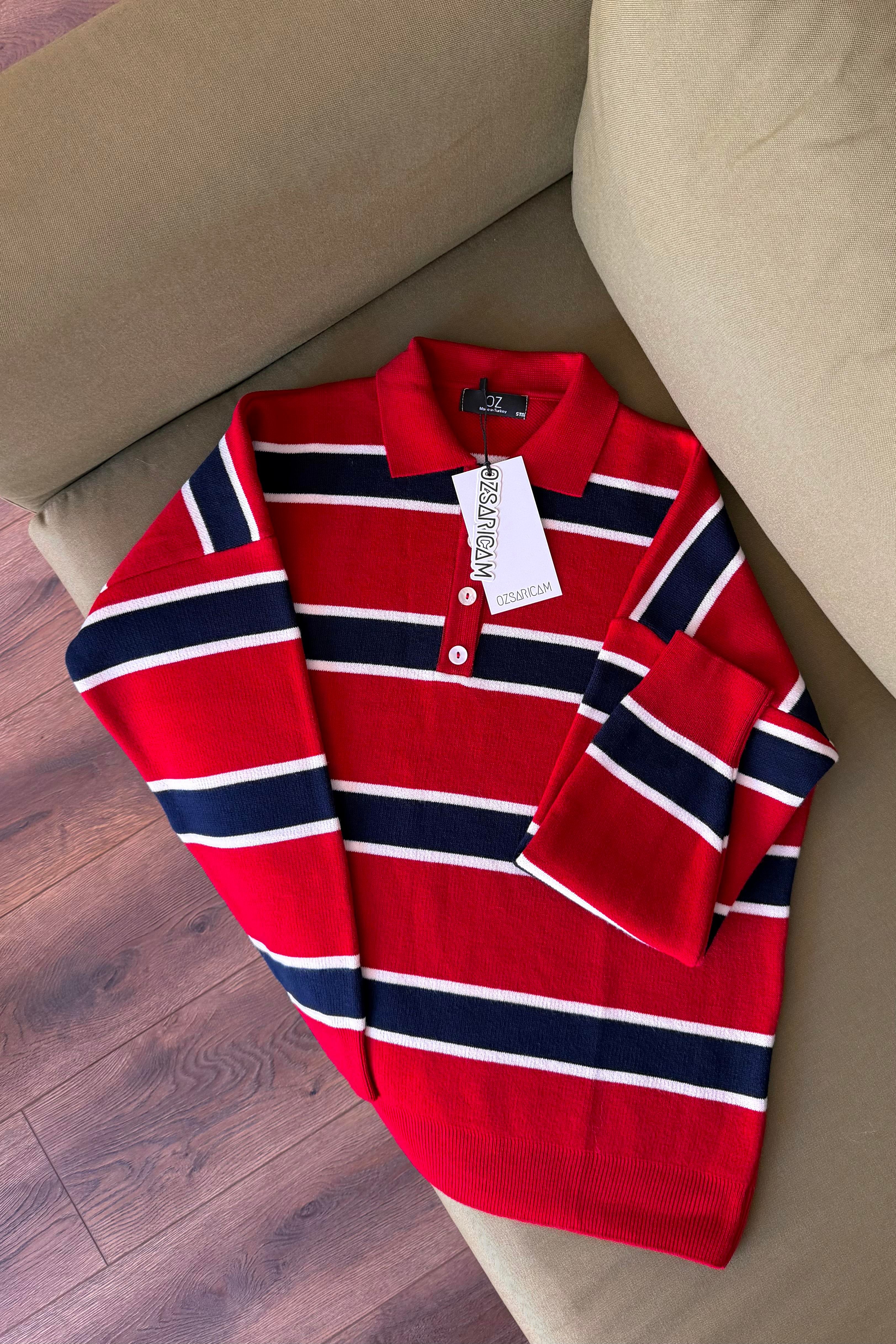 Rachel Polo Yaka Kazak - Kırmızı 