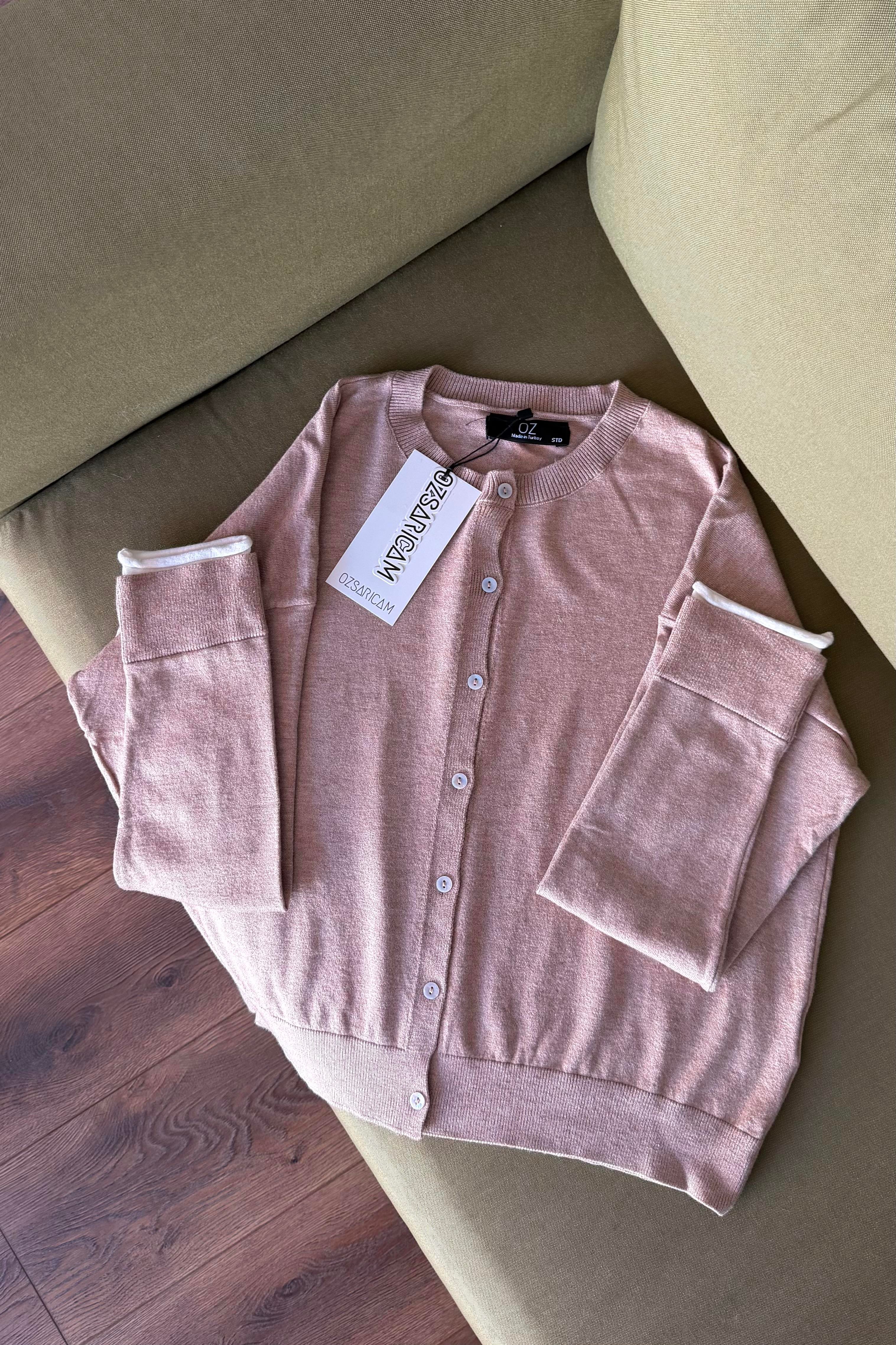 Raven Çift Manşetli Sedef Düğmeli Hırka - Vizon